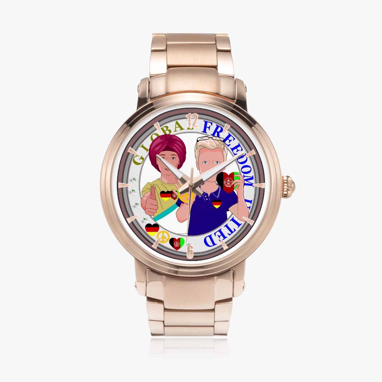 GLOBAL FREEDOM UNITED© New Steel Strap Automatic Watch (With Indicators) Men Afghanistan & Germany V2