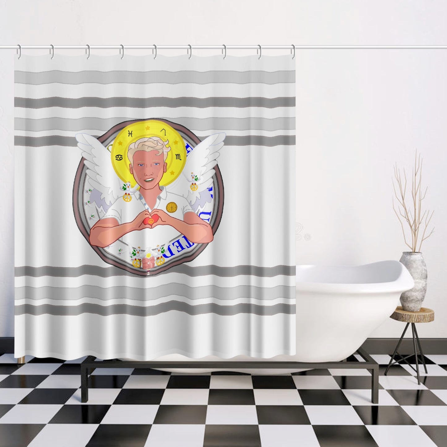 Quick-drying Shower Curtain GLOBAL FREEDOM UNITED© Archangel Rafael Grey