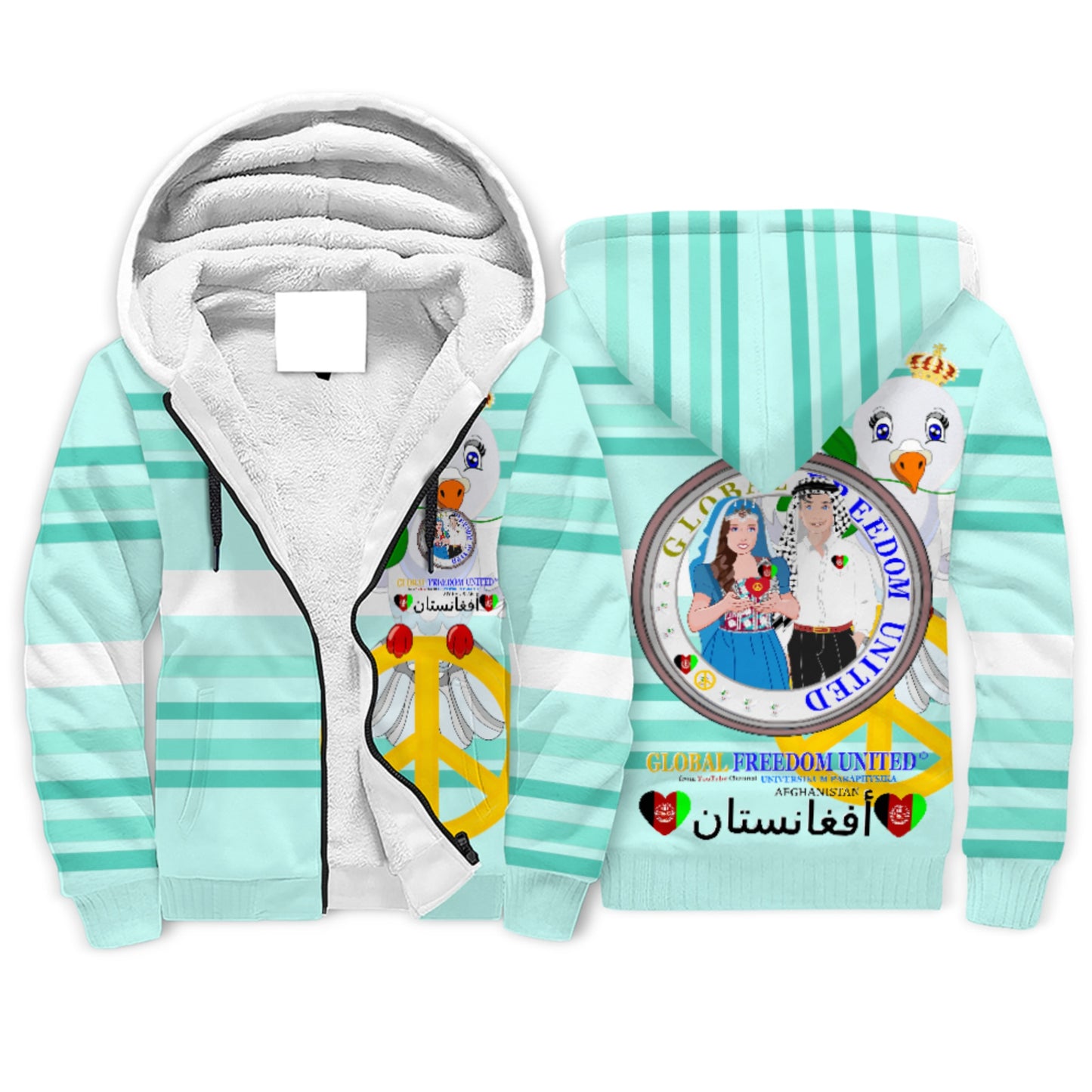 Plush Hoodie GLOBAL FREEDOM UNITED© Couple Afghanistan Light Green