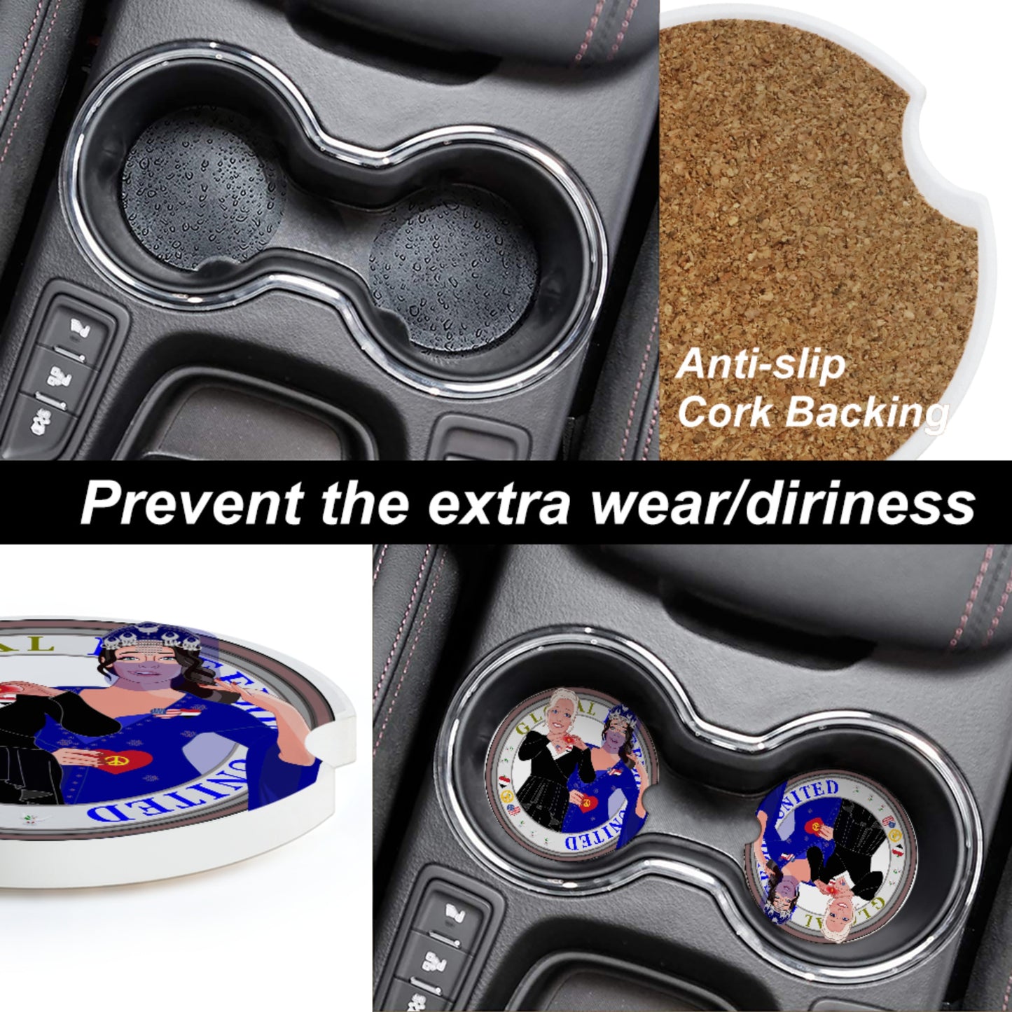 Ceramic Car Coaster GLOBAL FREEDOM UNITED© Women Yemen & USA
