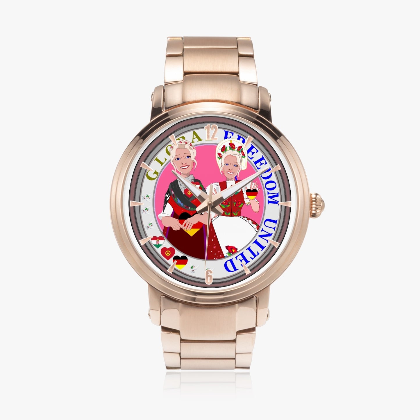 New Steel Strap Automatic Watch (With Indicators) GLOBAL FREEDOM UNITED WOMEN GERMANY & HUNGARY
