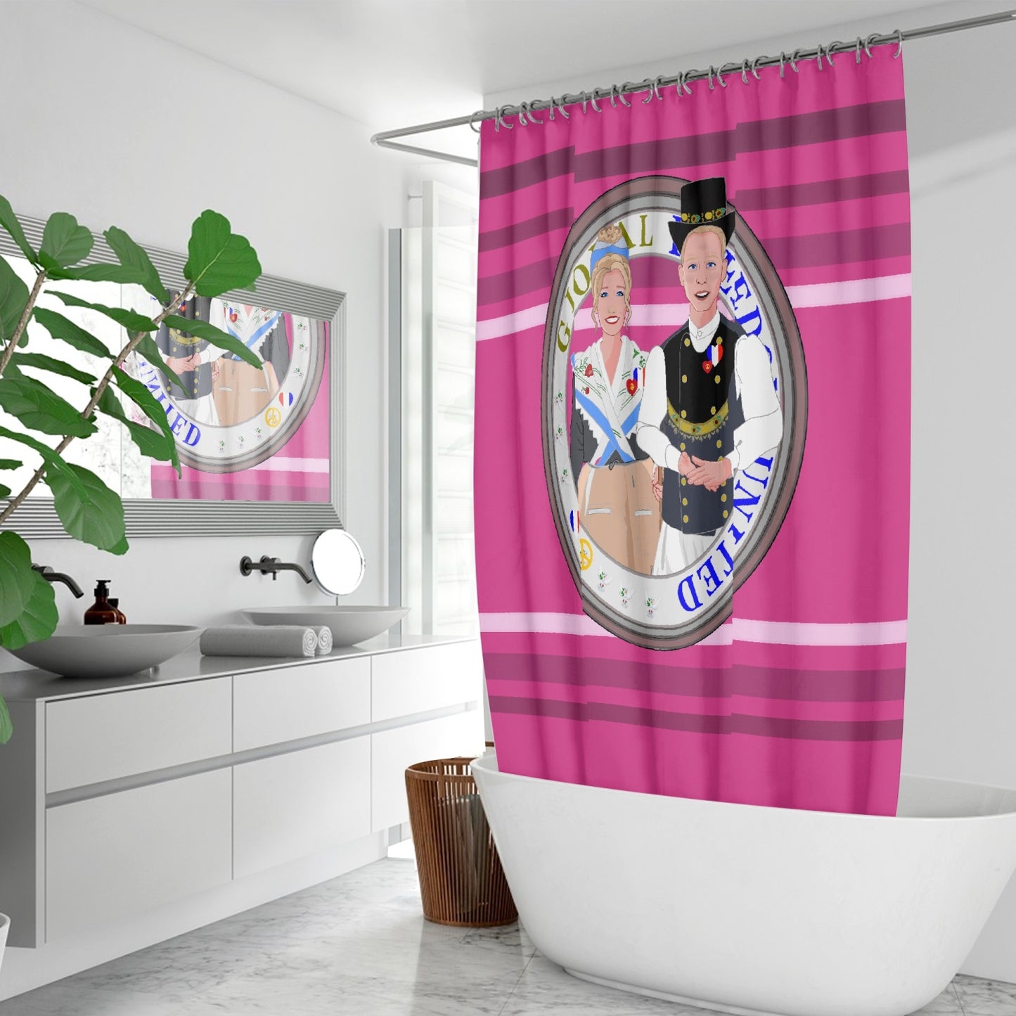 GLOBAL FREEDOM UNITED© Couple France Pink2 - Quick-drying Shower Curtain