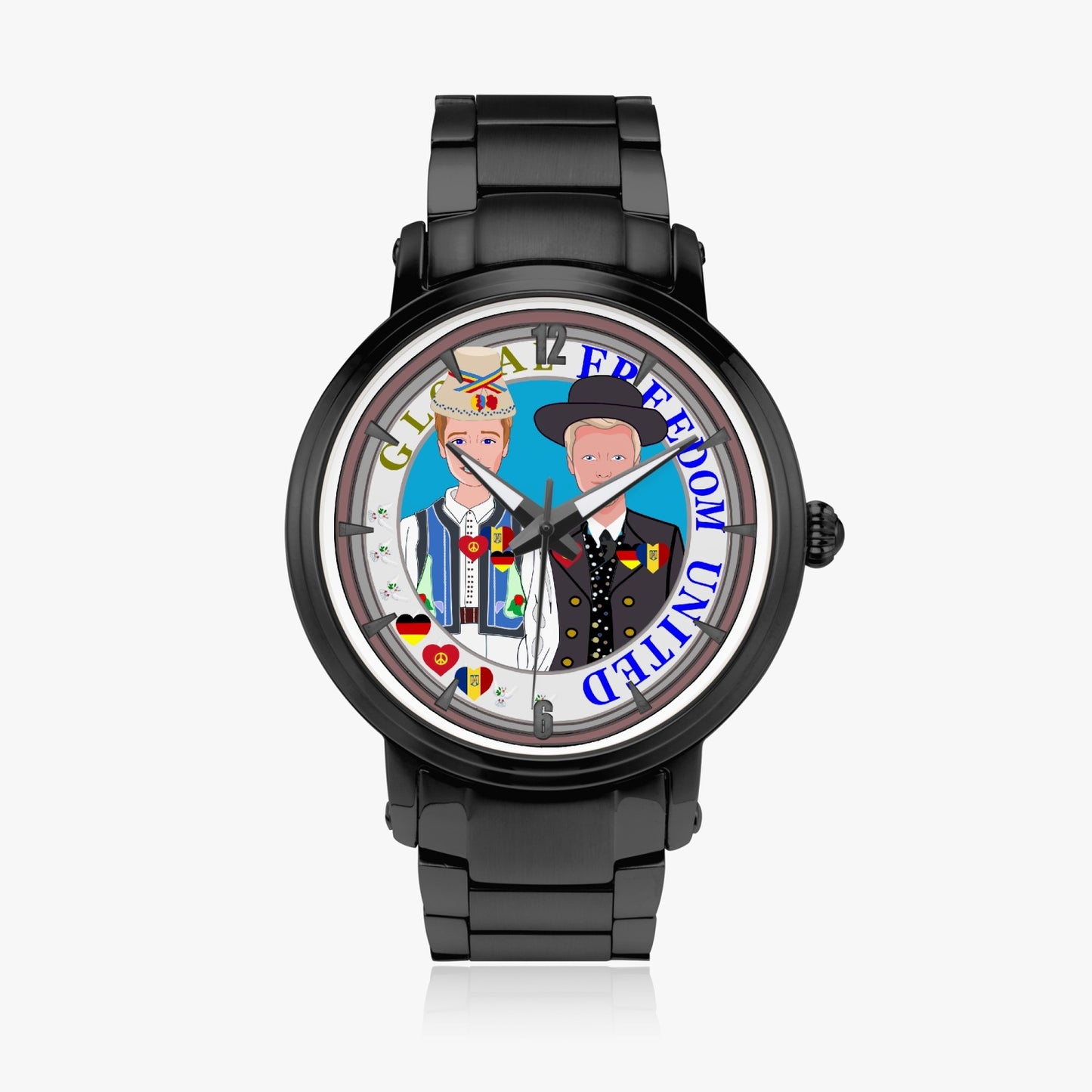 GLOBAL FREEDOM UNITED© New Steel Strap Automatic Watch (With Indicators) Men Romania & Germany