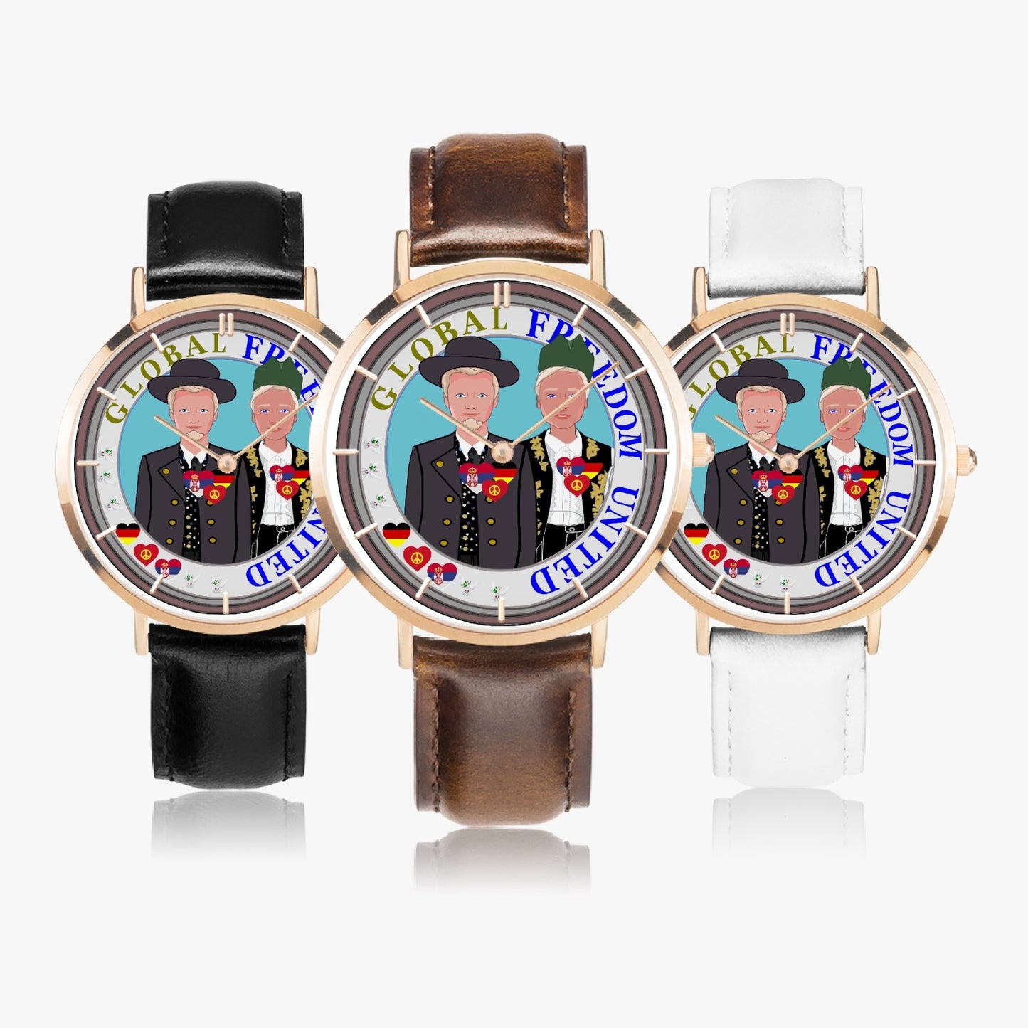 GLOBAL FREEDOM UNITED© Men Serbia & Germany V1Hot Selling Ultra-Thin Leather Strap Quartz Watch (Rose Gold With Indicators)