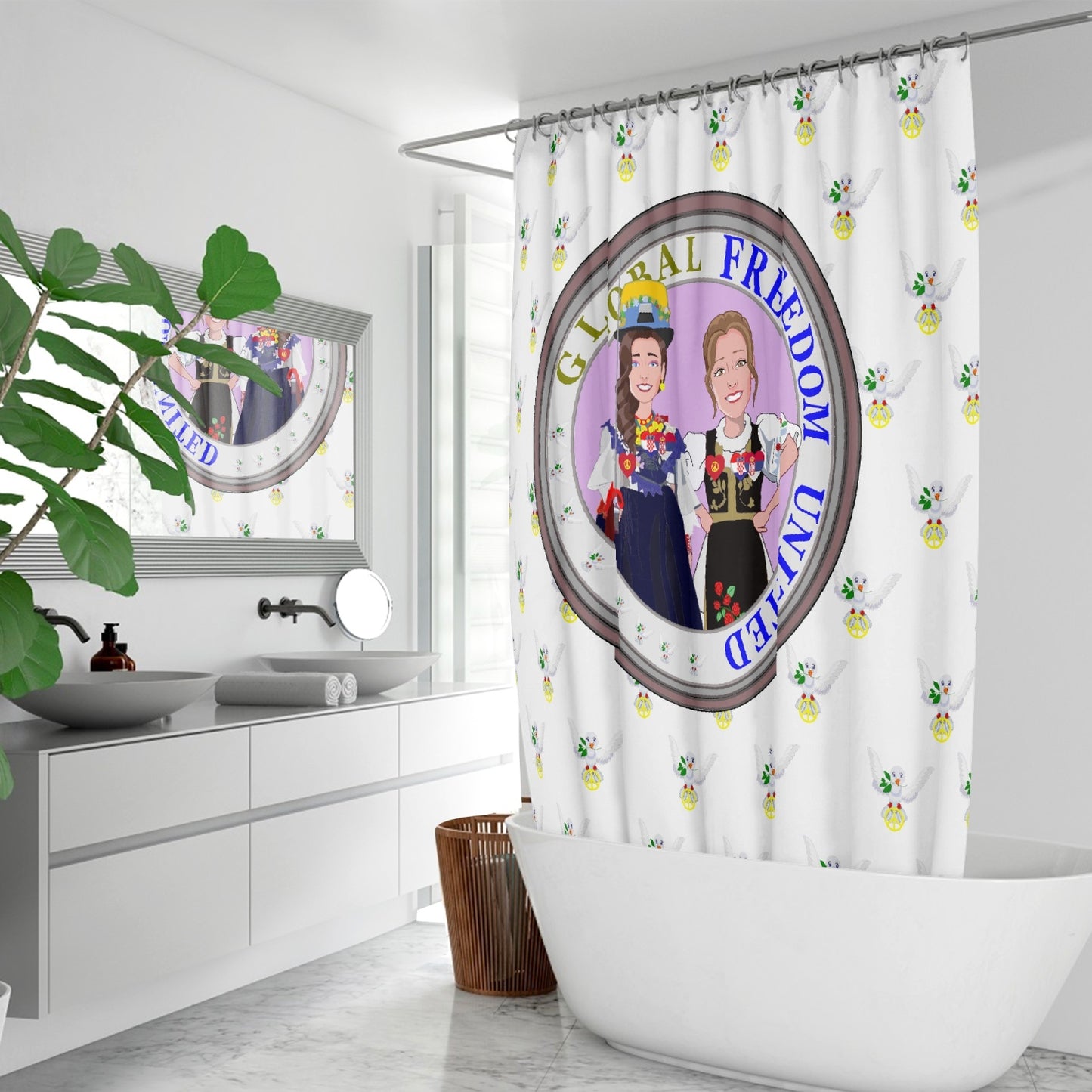 Shower curtain GLOBAL FREEDOM UNITED WOMEN CROATIA & SERBIA OLD PEACE WIGHT Quick-drying Shower Curtain