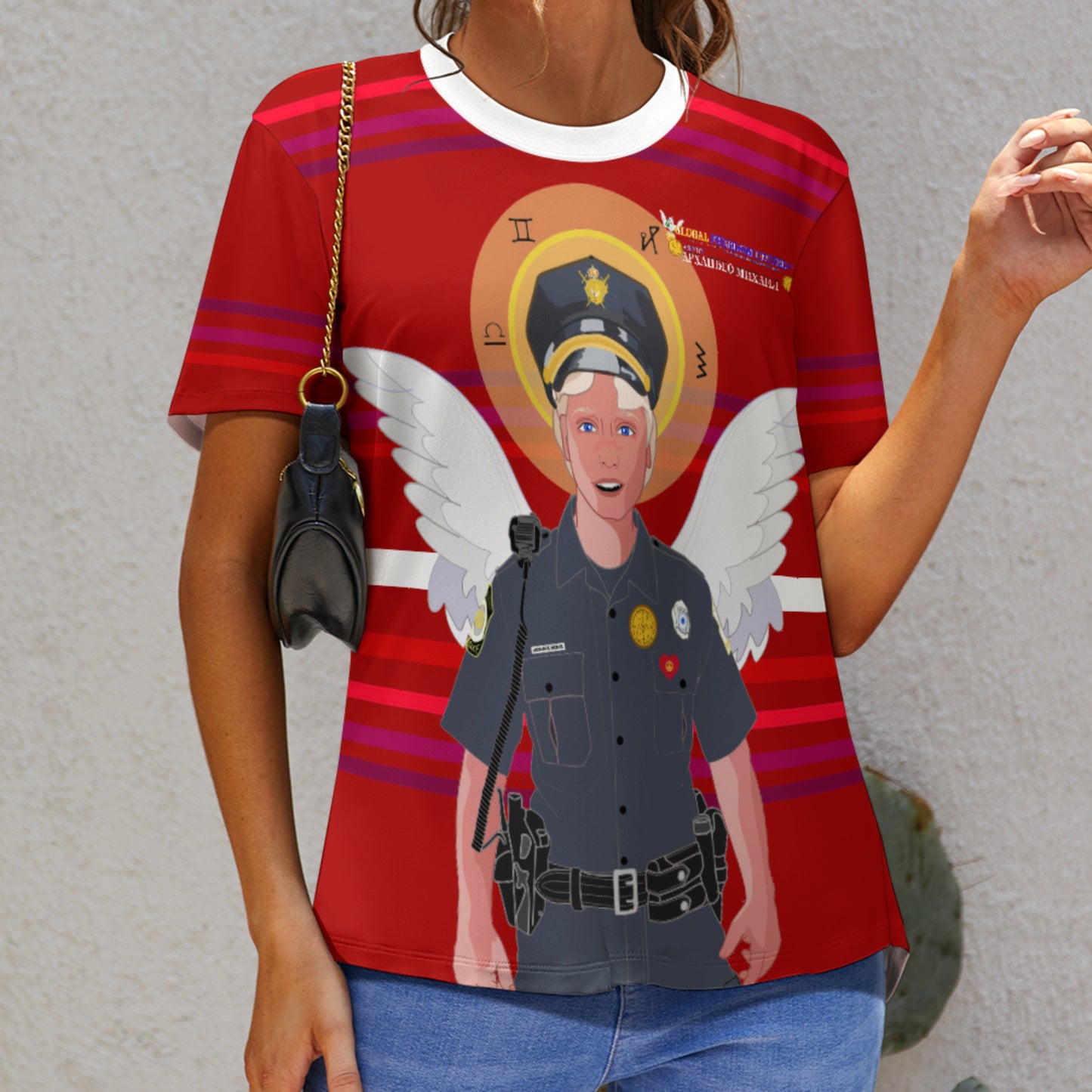 Women´s T-shirt  GLOBAL FREEDOM UNITED© Archangel Michael Serbia V4 Red