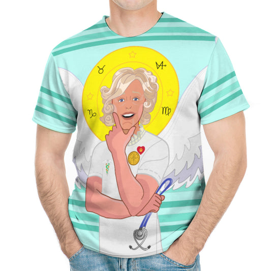 Men´s T-shirt GLOBAL FREEDOM UNITED© Archangel Gabriel Wight Dove Of Peace Serbia Light Green