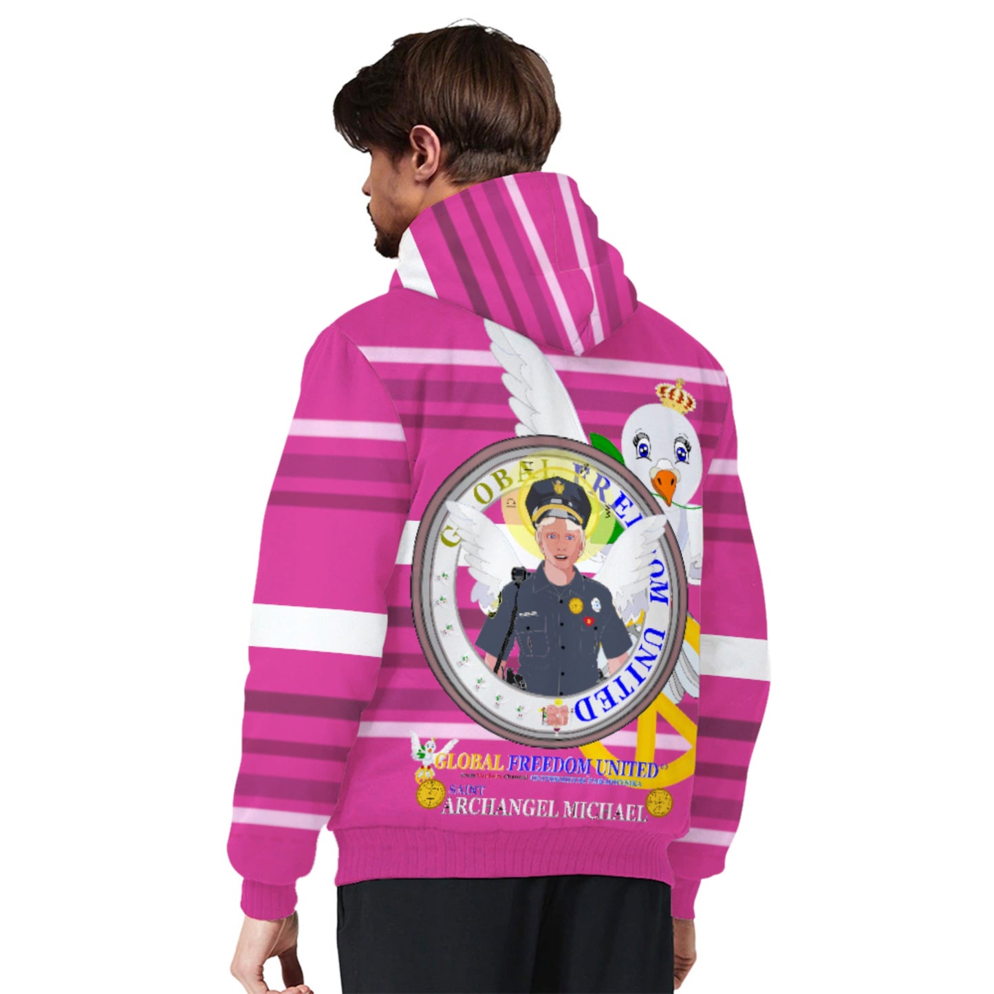 Plush Hoodie GLOBAL FREEDOM UNITED© Archangel Michael As Policemen Pink2