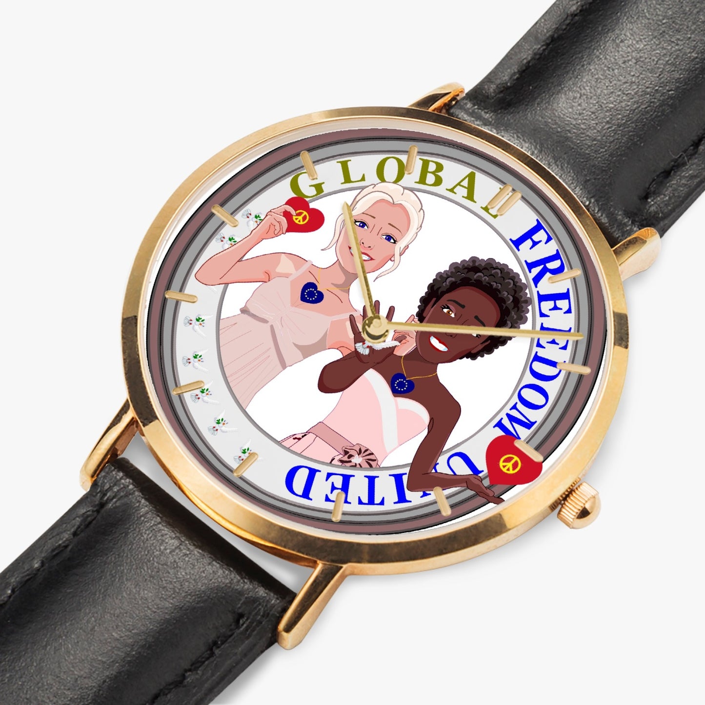 GLOBAL FREEDOM UNITED©  Hot Selling Ultra-Thin Leather Strap Quartz Watch (Rose Gold With Indicators) Women ANTI FASCISM & RACISM EUROPE