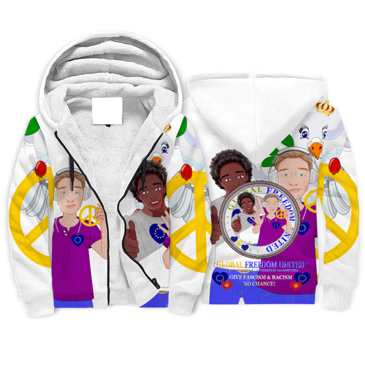 Plush Hoodie GLOBAL FREEDOM UNITED© Men Anti Racism & Fascism BIG 1