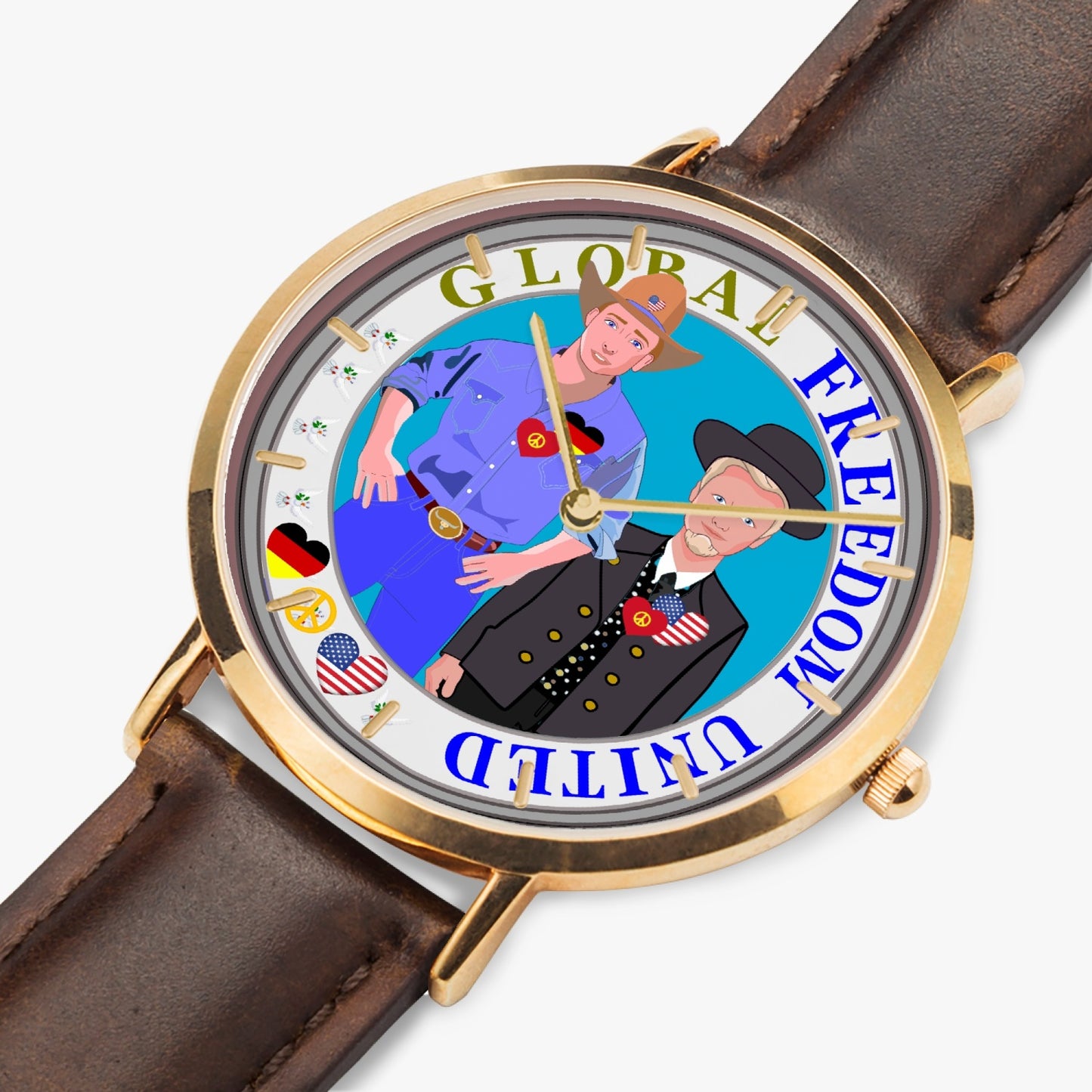 GLOBAL FREEDOM UNITED© Hot Selling Ultra-Thin Leather Strap Quartz Watch (Rose Gold With Indicators) Men Germany & USA