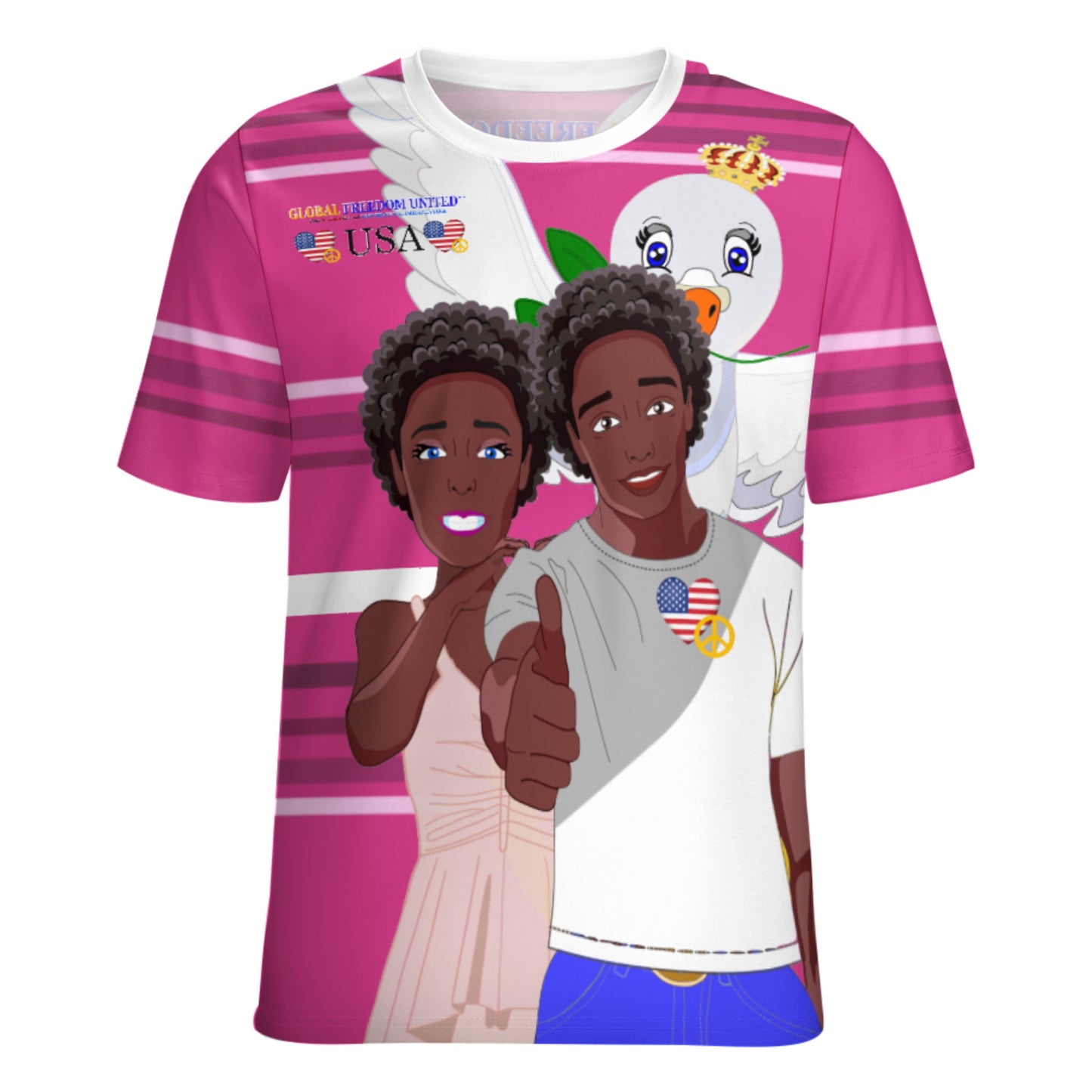 Women´s T-shirt 2 GLOBAL FREEDOM UNITED© Couple USA Afro American Pink