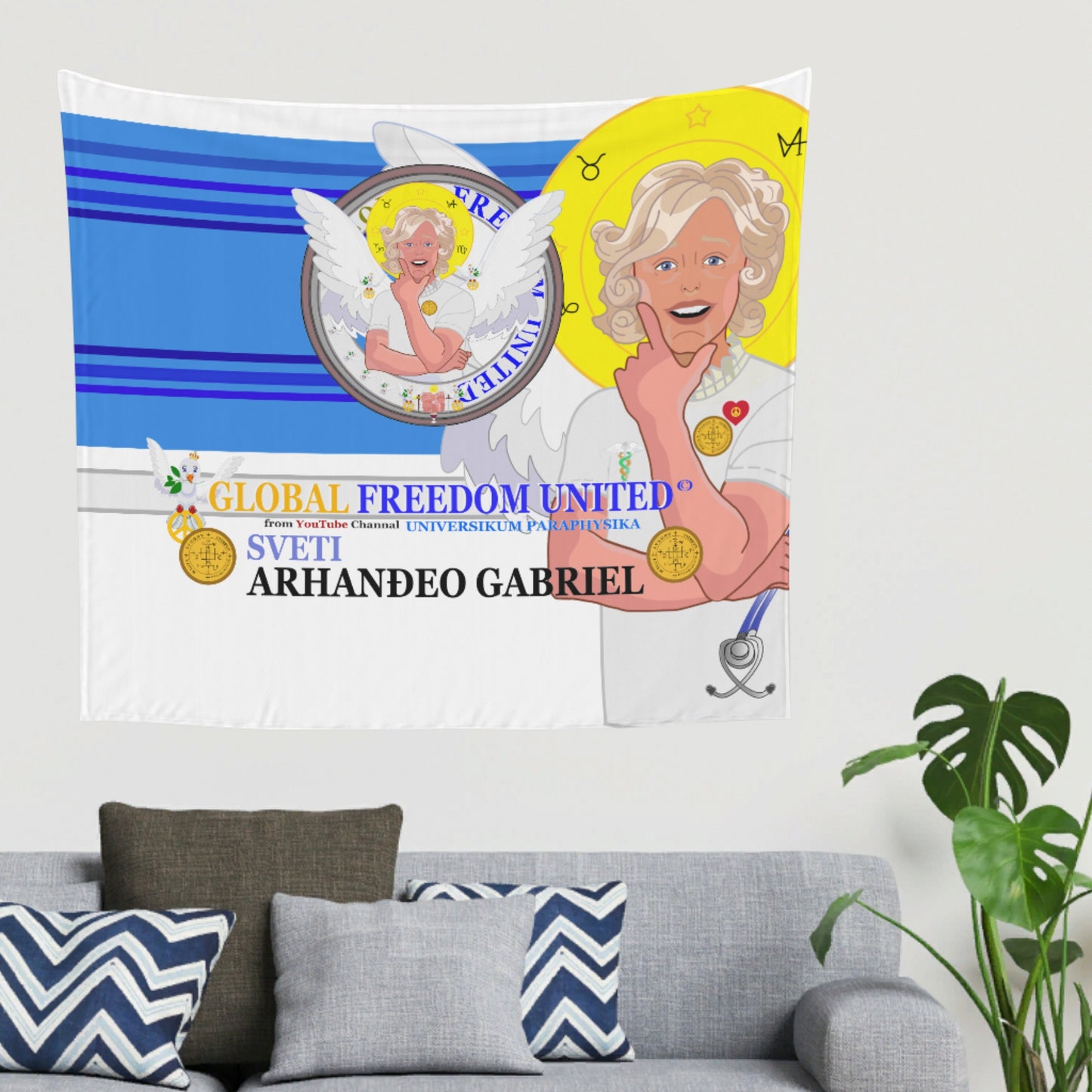 Tapestry GLOBAL FREEDOM UNITED© Archangel Gabriel Croatia  Blue