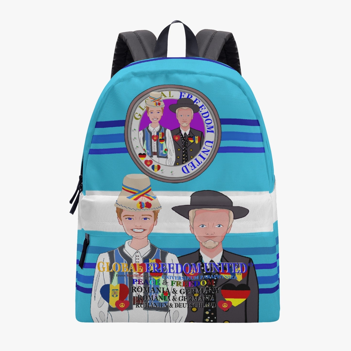 GLOBAL FREEDOM UNITED MEN ROMANIA & GERMANY OLD PEACE BLUE All-over-print Canvas Backpack