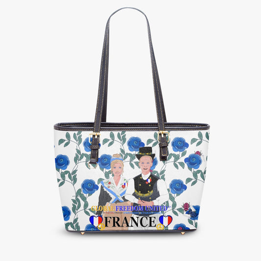 GLOBAL FREEDOM UNITED© Couple French Blue Roses - Large Leather Tote Bag for Women