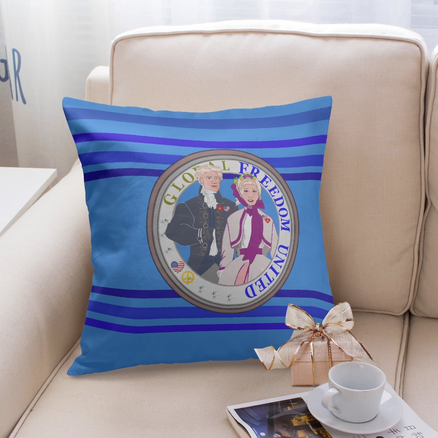 GLOBAL FREEDOM UNITED© Couple USA Georg Washington Deep Blue - Square Pillow Cover