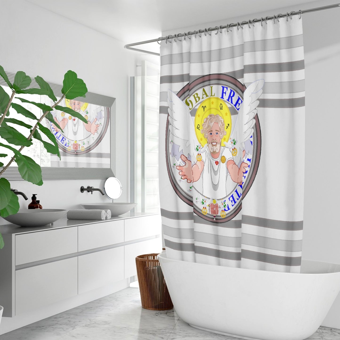 Quick-drying Shower Curtain GLOBAL FREEDOM UNITED© Archangel Uriel Light Green