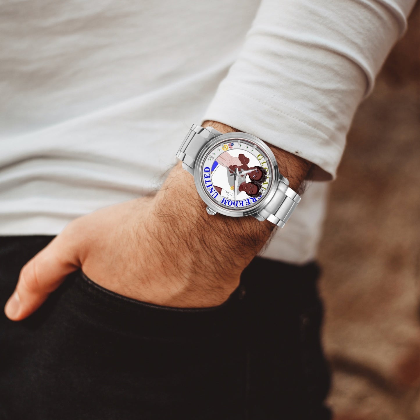 GLOBAL FREEDOM UNITED© Afro American - New Steel Strap Automatic Watch (With Indicators)