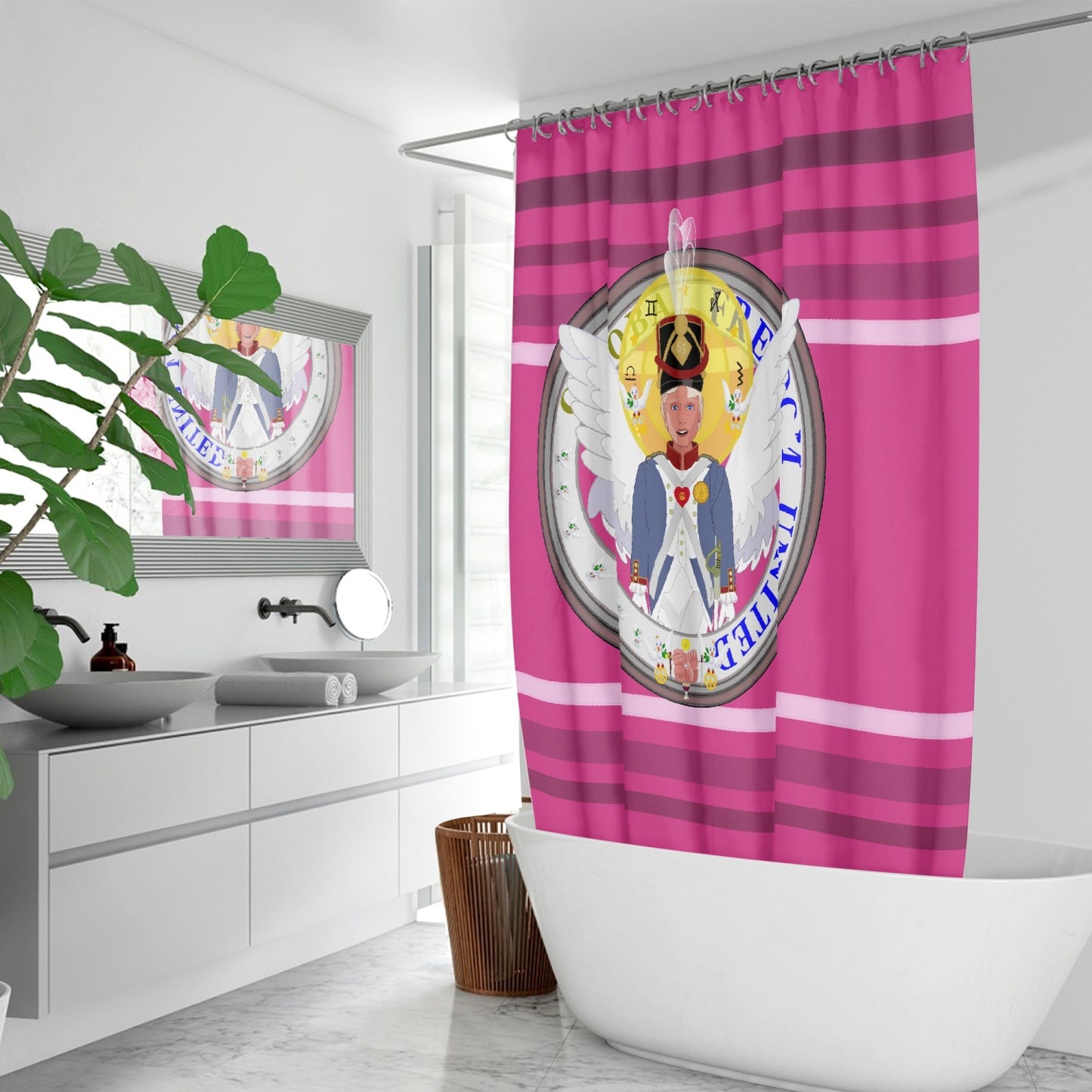 Quick-drying Shower Curtain GLOBAL FREEDOM UNITED© Archangel Michael Version 3 Pink2