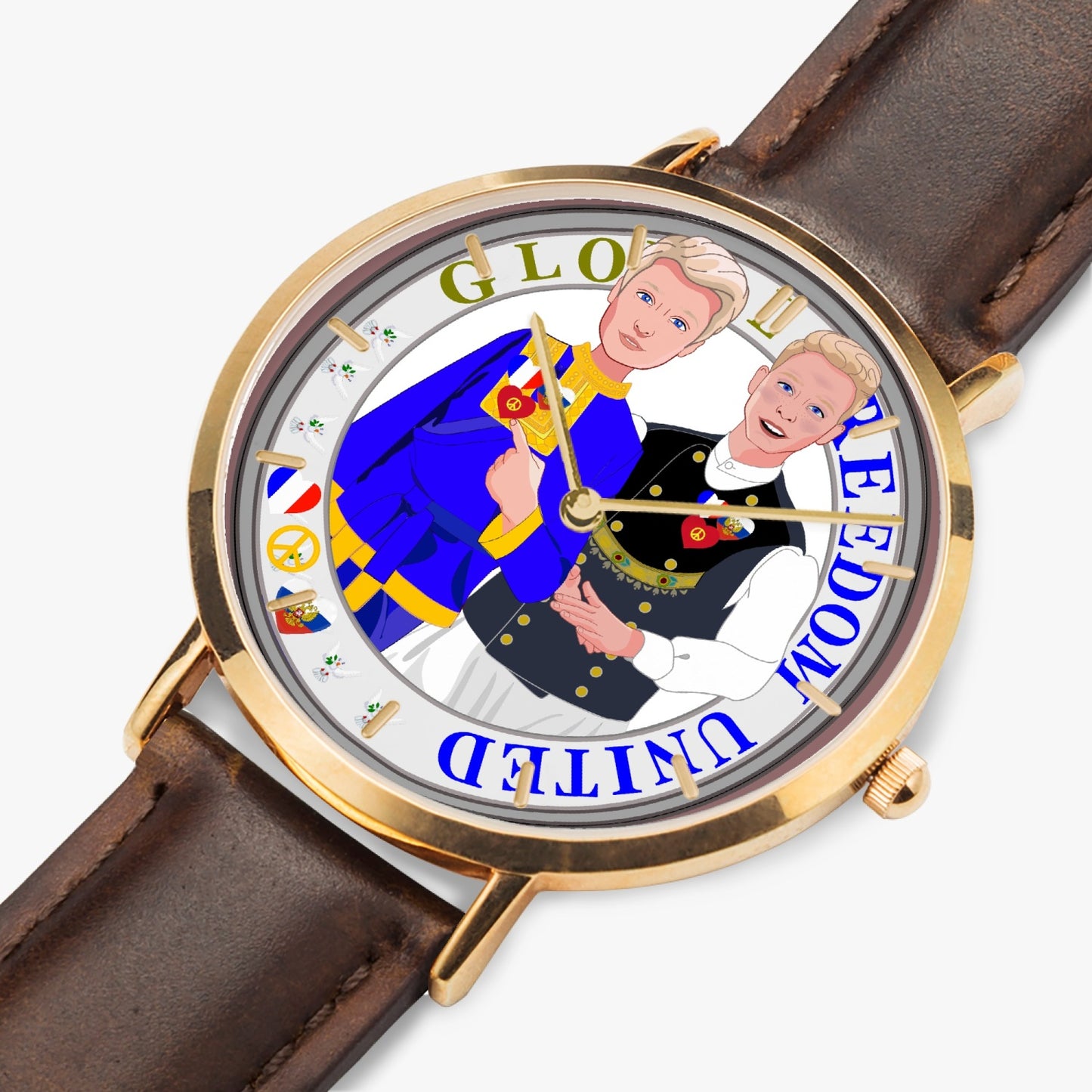 GLOBAL FREEDOM UNITED© Hot Selling Ultra-Thin Leather Strap Quartz Watch (Rose Gold With Indicators) Men Russia & French