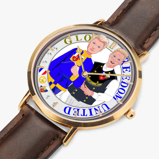 GLOBAL FREEDOM UNITED© Hot Selling Ultra-Thin Leather Strap Quartz Watch (Rose Gold With Indicators) Men Russia & French