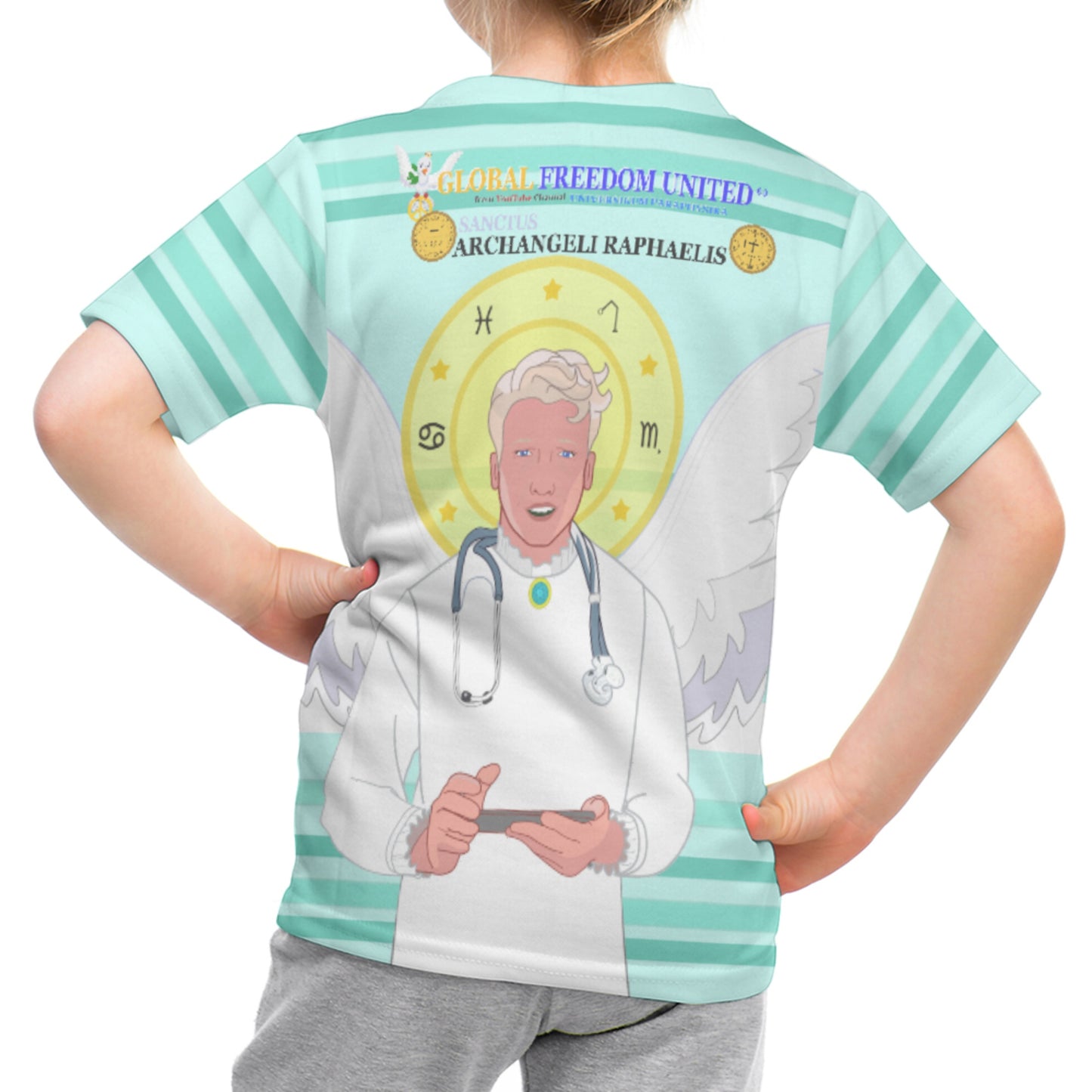 Kid´s T-shirt Global Freedom United© Archangel Rafael Old Latin Light Green