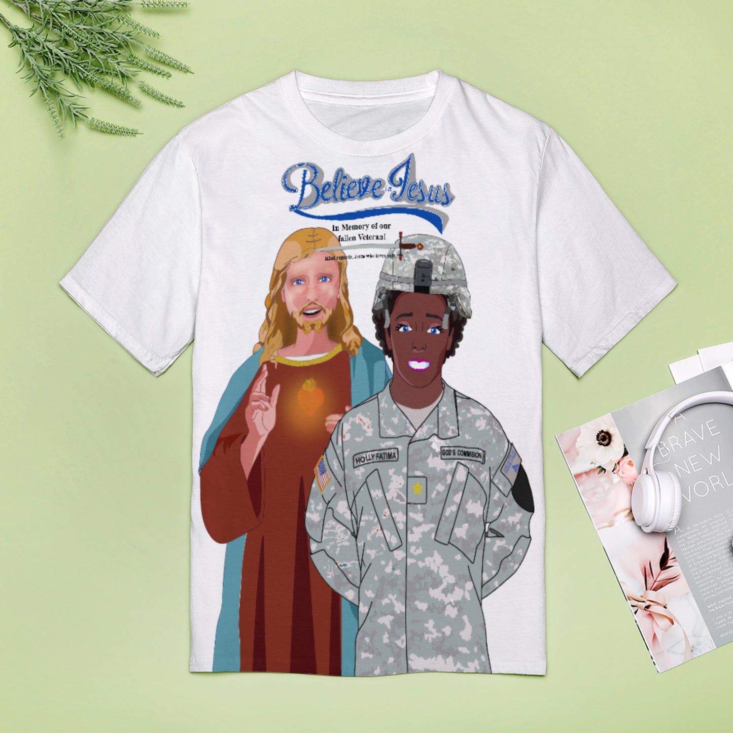 Women´s Wight T-Shirt Black GLOBAL FREEDOM UNITED© Jesus Christ For Fallen Veteran Afro American Soldiers V2