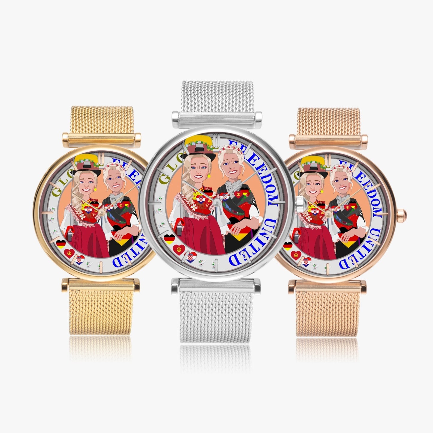 GLOBAL FREEDOM UNITED© New Stylish Ultra-Thin Quartz Watch (With Indicators) Women Croatia & Germany