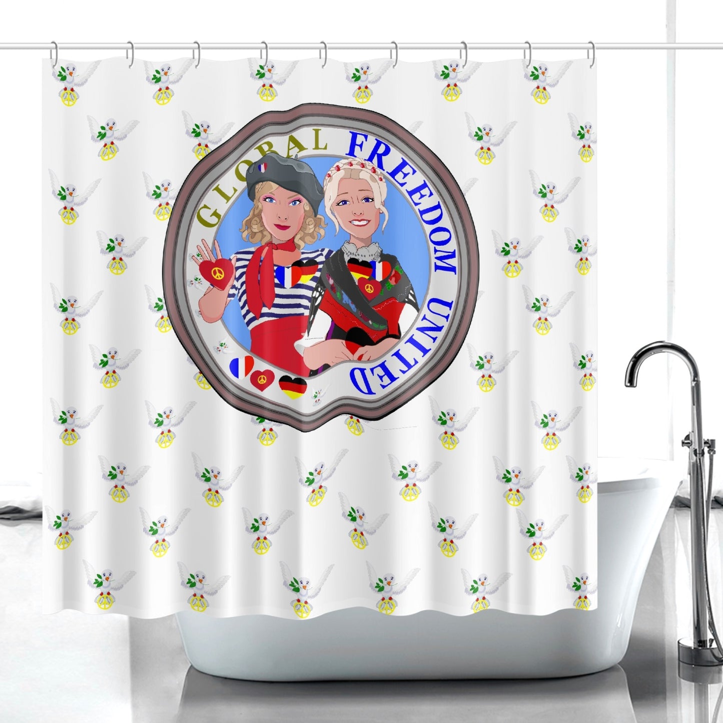 GLOBAL FREEDOM UNITED WOMEN FRENCH & GERMANY OLD PEACE WIGHT Quick-drying Shower Curtain