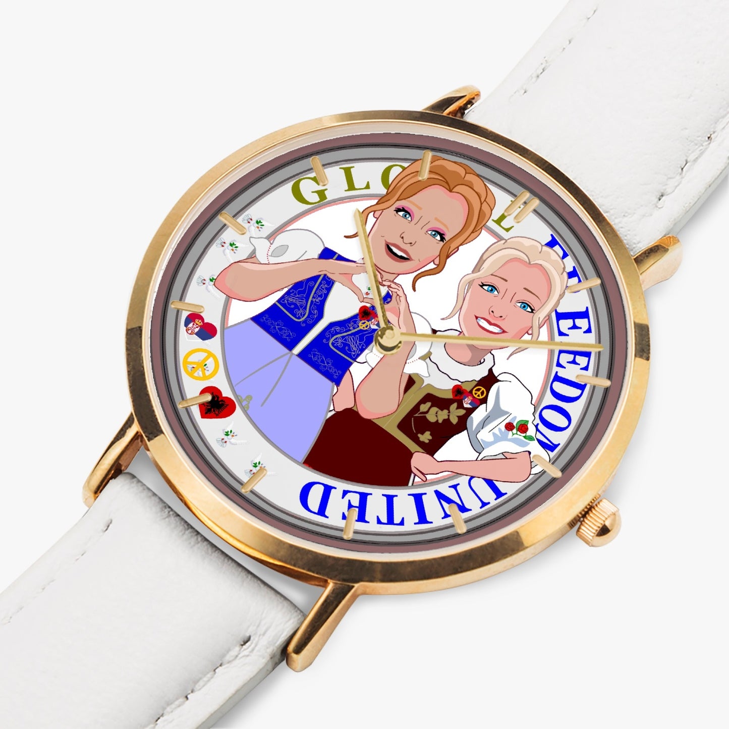 GLOBAL FREEDOM UNITED© Hot Selling Ultra-Thin Leather Strap Quartz Watch (Rose Gold With Indicators) Women Albania & Serbia