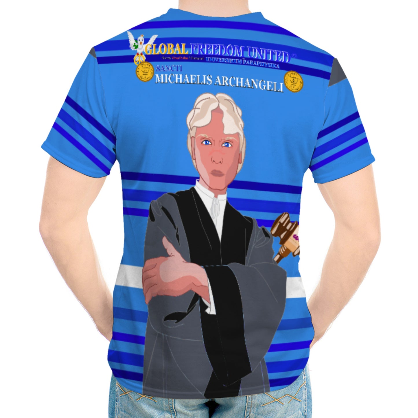 Men´s T-shirt  GLOBAL FREEDOM UNITED© Archangel Michael In Latin V5 Deep Blue
