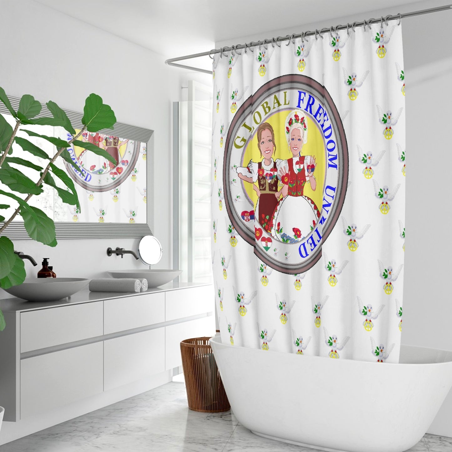GLOBAL FREEDOM UNITED© WOMEN HUNGARY & SERBIA OLD PEACE WIGHT Quick-drying Shower Curtain