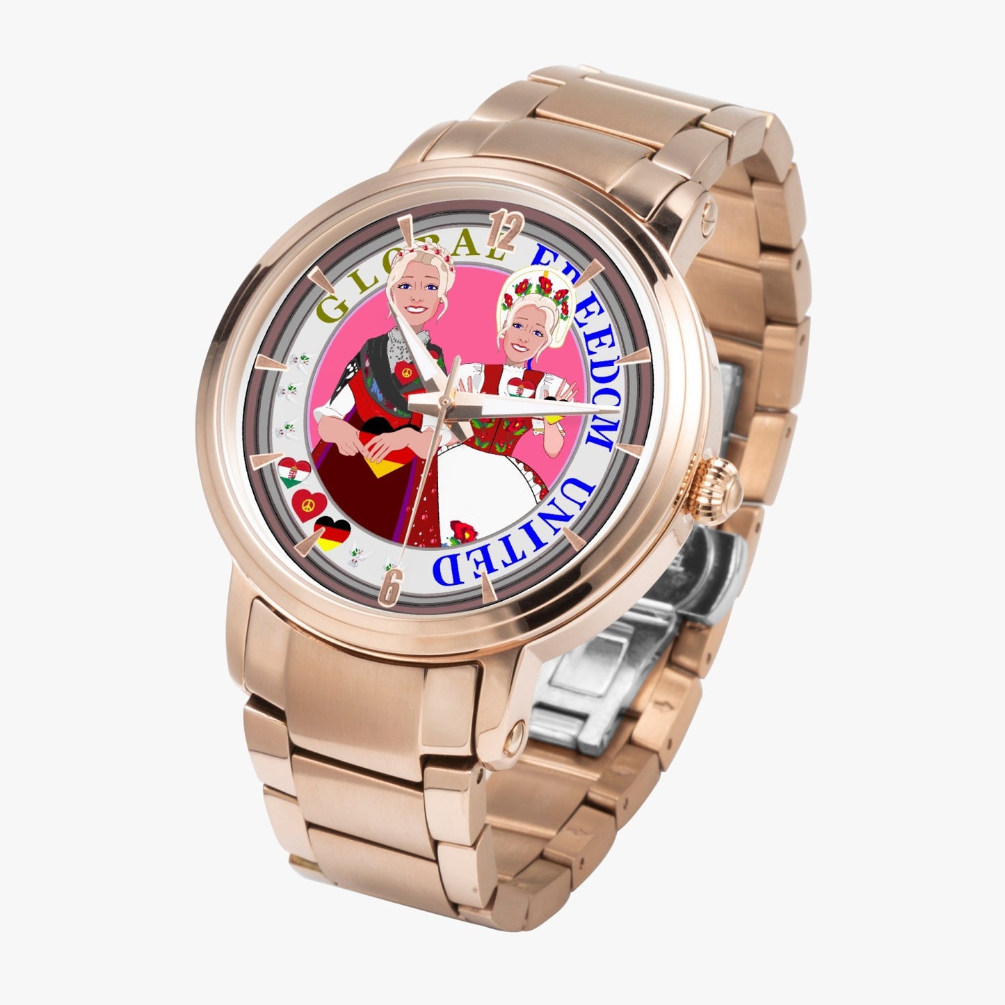 New Steel Strap Automatic Watch (With Indicators) GLOBAL FREEDOM UNITED WOMEN GERMANY & HUNGARY