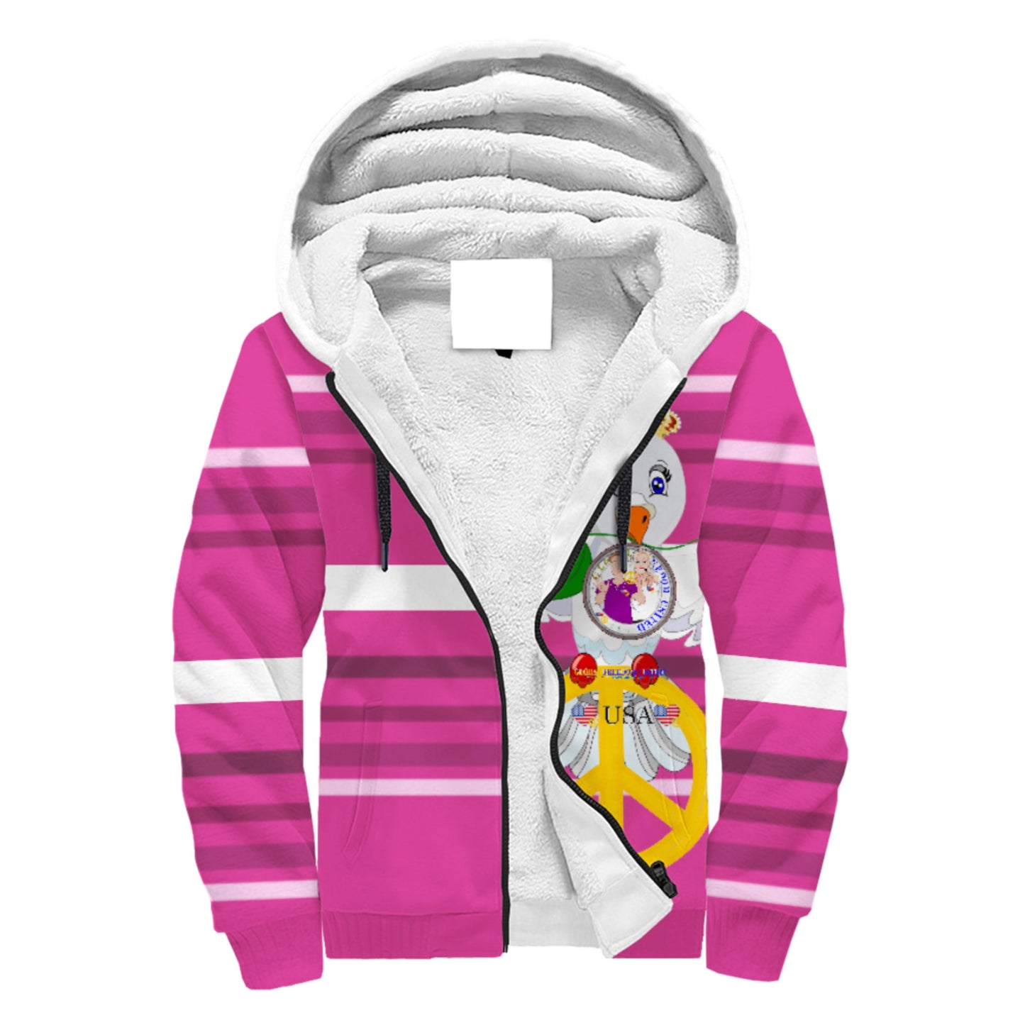 Plush Hoodie GLOBAL FREEDOM UNITED© Couple USA Wight American Pink