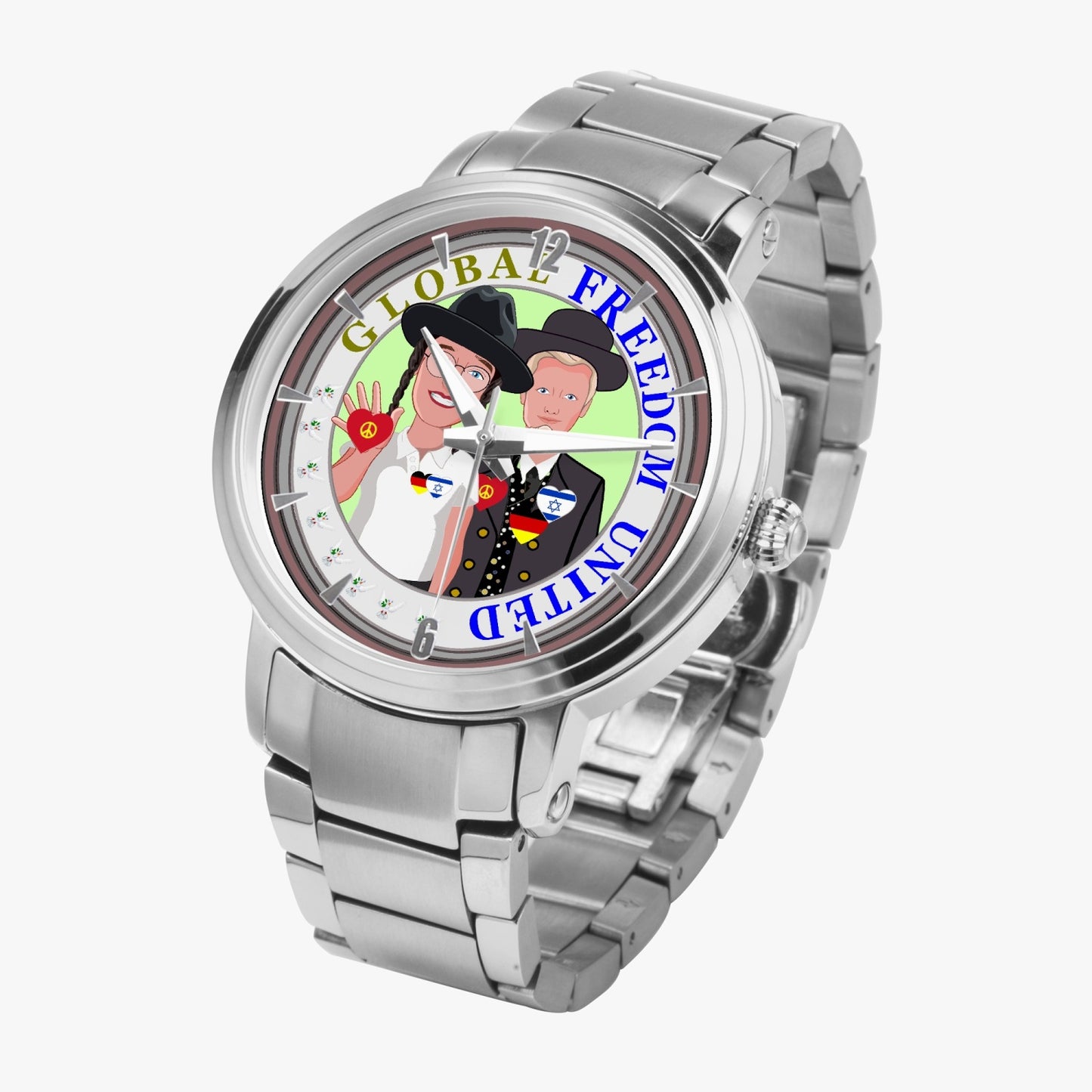 New Steel Strap Automatic Watch (With Indicators) GLOBAL FREEDOM UNITED© MEN GERMANY & ISRAEL