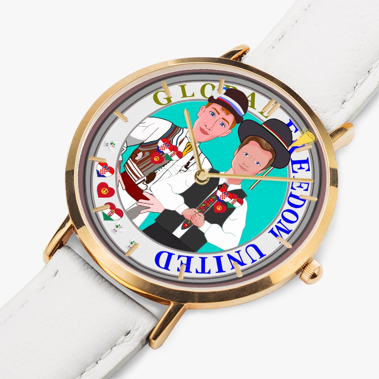 GLOBAL FREEDOM UNITED© Hot Selling Ultra-Thin Leather Strap Quartz Watch (Rose Gold With Indicators) Men Croatia & Hungary