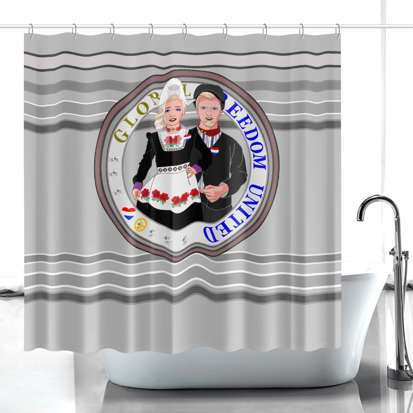 GLOBAL FREEDOM UNITED© Couple Nederland Grey - Quick-drying Shower Curtain