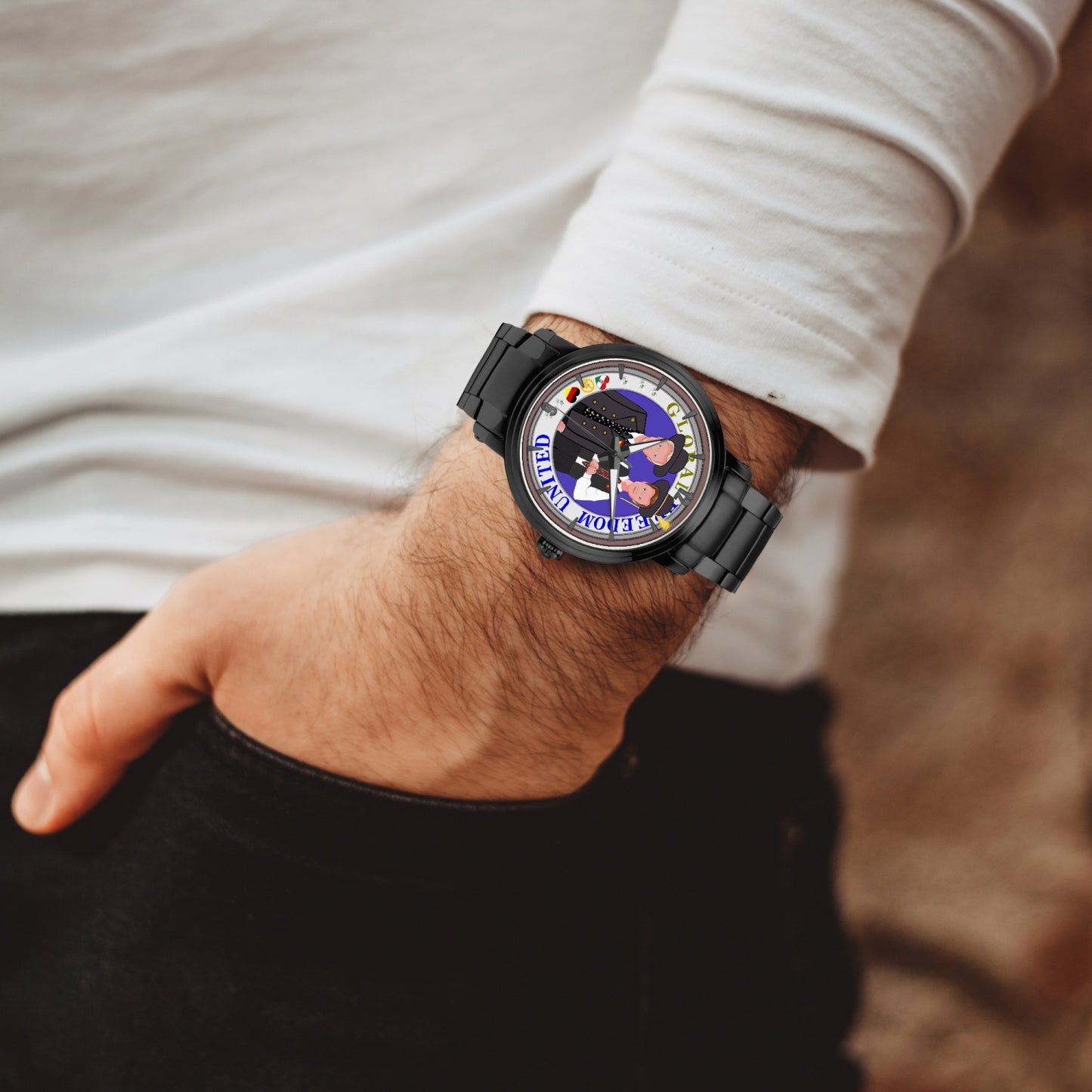 GLOBAL FREEDOM UNITED© New Steel Strap Automatic Watch (With Indicators) Men Germany & Hungary