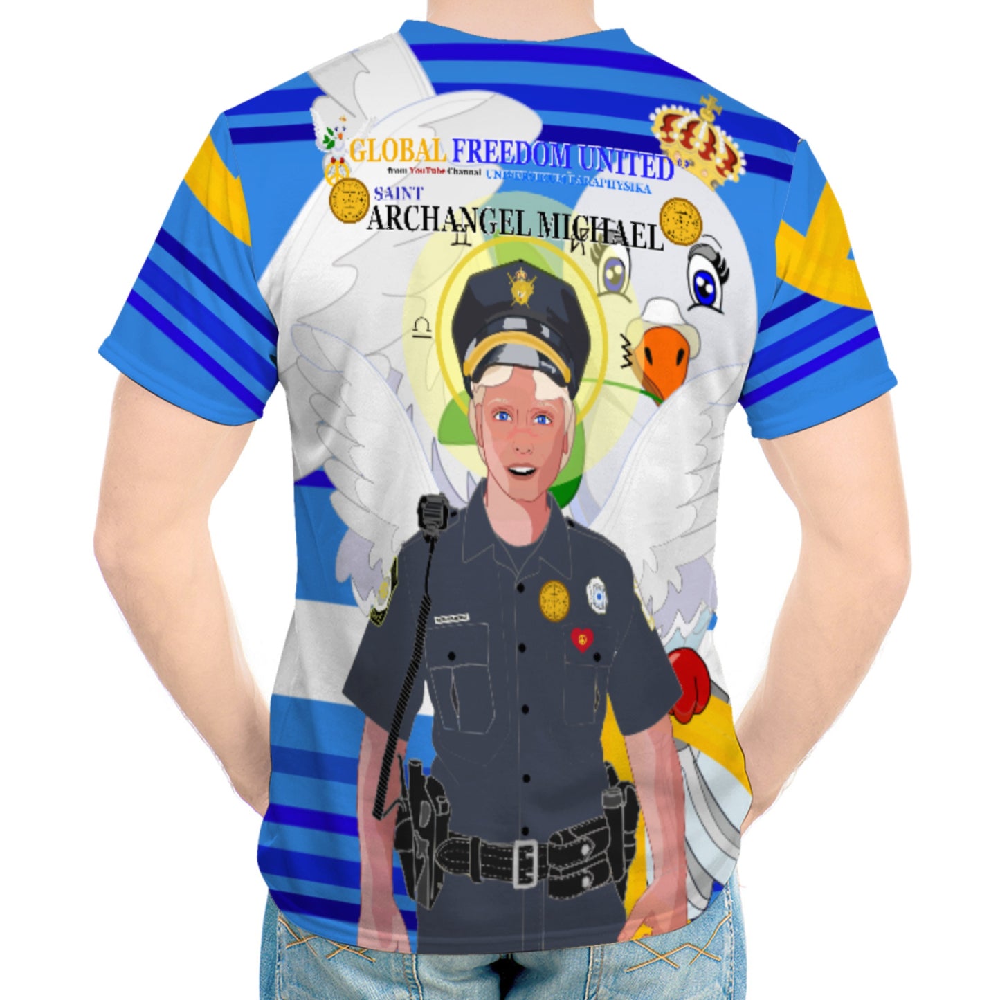 Men´s T-shirt GLOBAL FREEDOM UNITED© Archangel Michael As Policemen Deep Blue