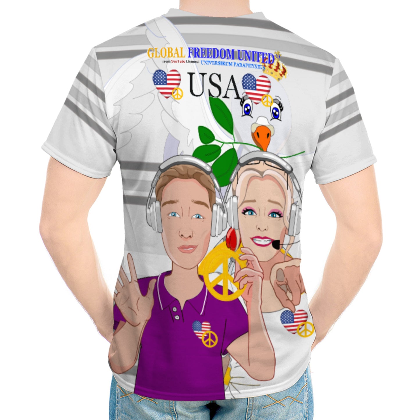 Men´s T-shirt  GLOBAL FREEDOM UNITED© Couple USA Wight American Grey