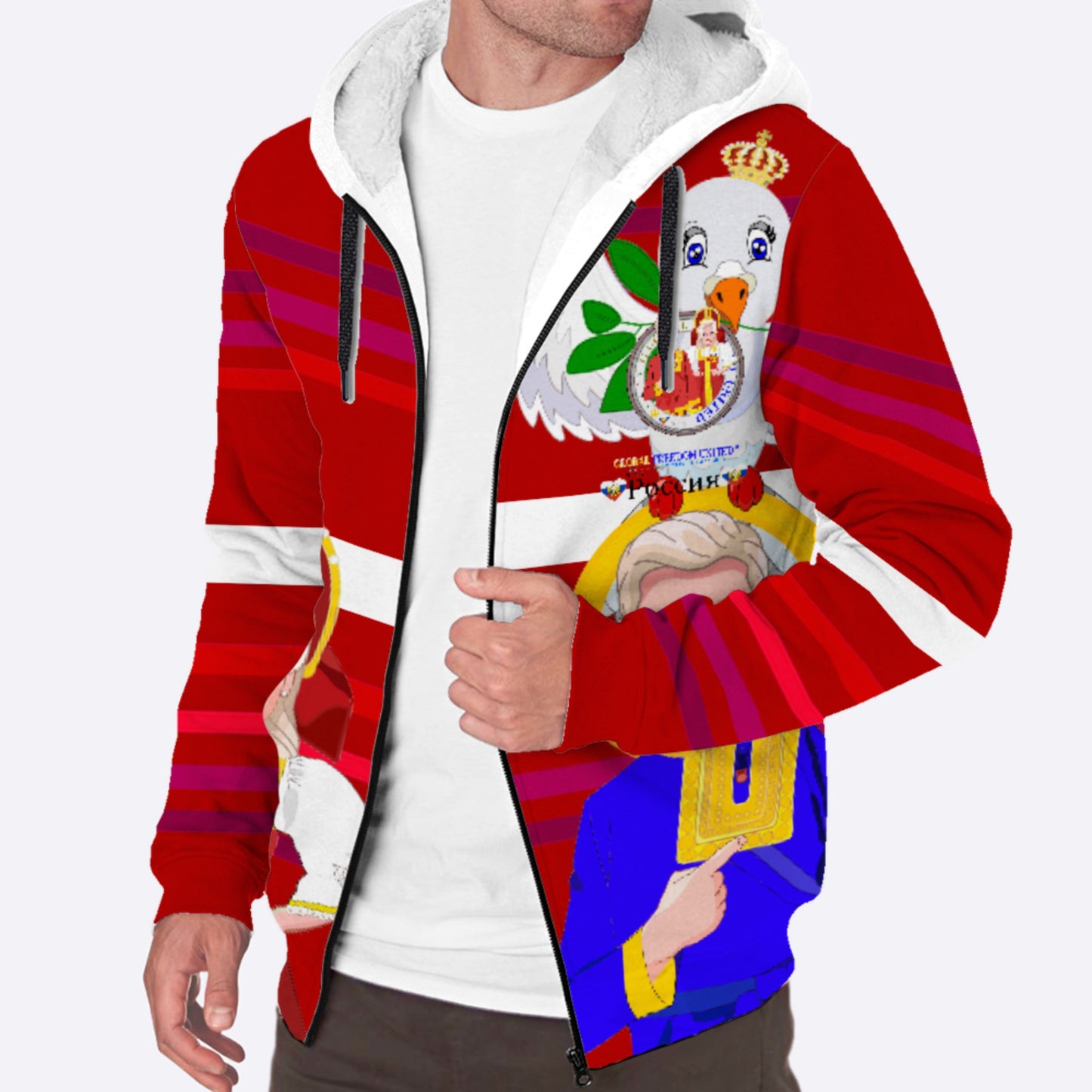 Plush Hoodie GLOBAL FREEDOM UNITED© Couple Russia Red