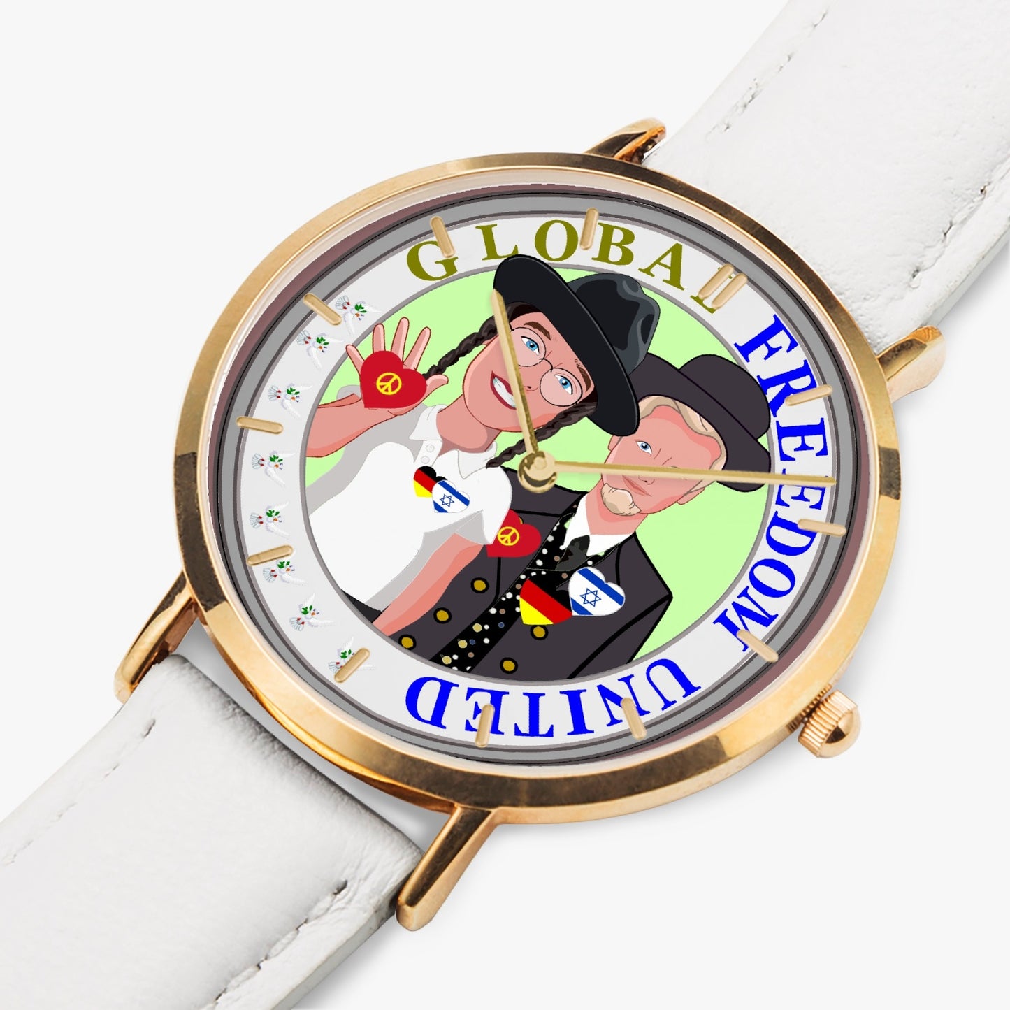 GLOBAL FREEDOM UNITED© Hot Selling Ultra-Thin Leather Strap Quartz Watch (Rose Gold With Indicators) Men Israel & Germany