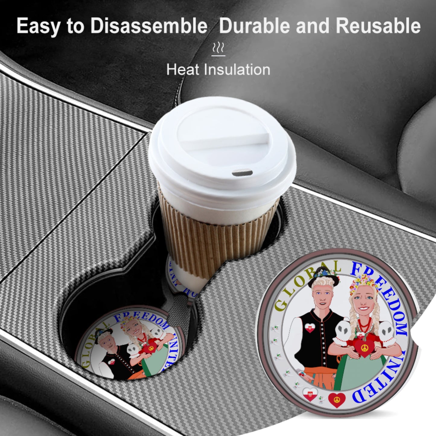 Ceramic Car Coaster GLOBAL FREEDOM UNITED© Couple Poland