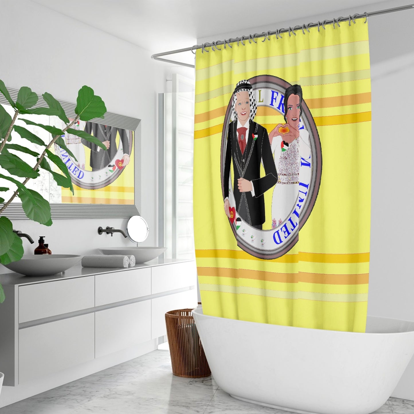 GLOBAL FREEDOM UNITED© Couple Palestina Yellow - Quick-drying Shower Curtain