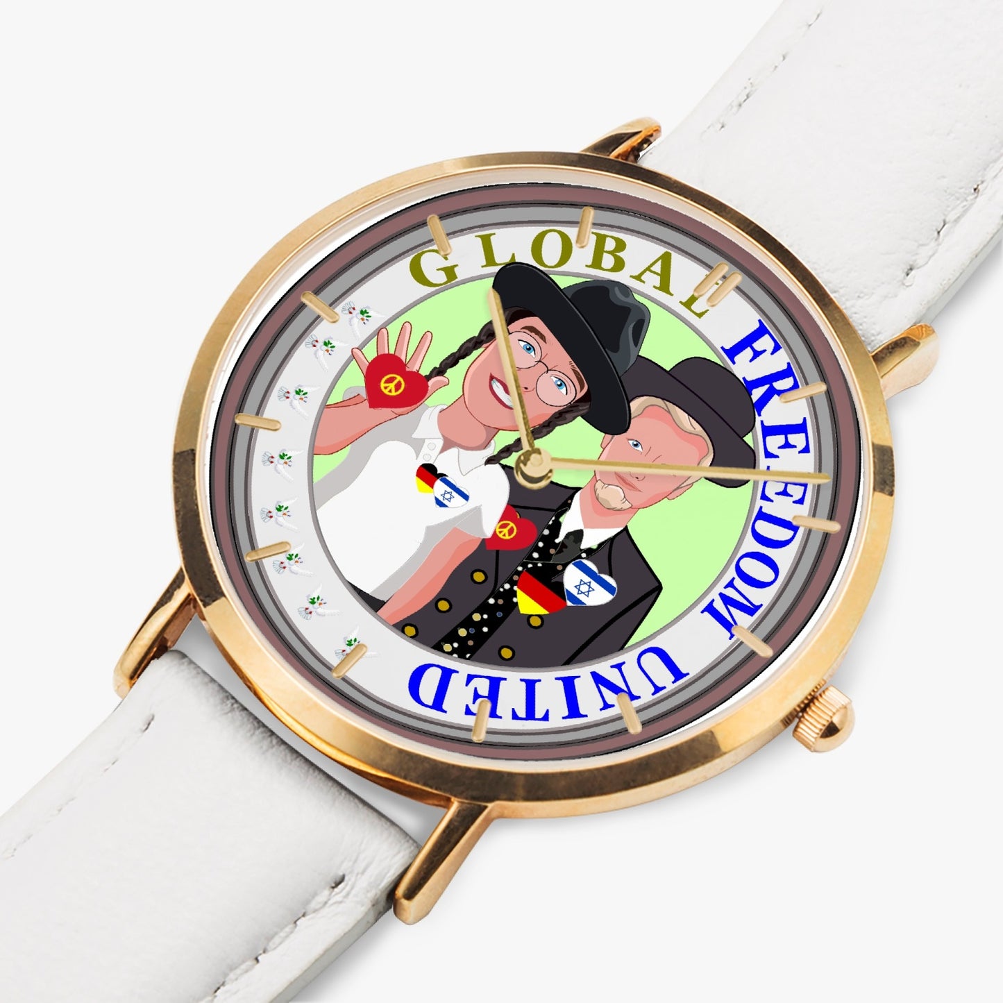 Hot Selling Ultra-Thin Leather Strap Quartz Watch (Rose Gold With Indicators) GLOBAL FREEDOM UNITED© MEN ISRAEL & GERMANY