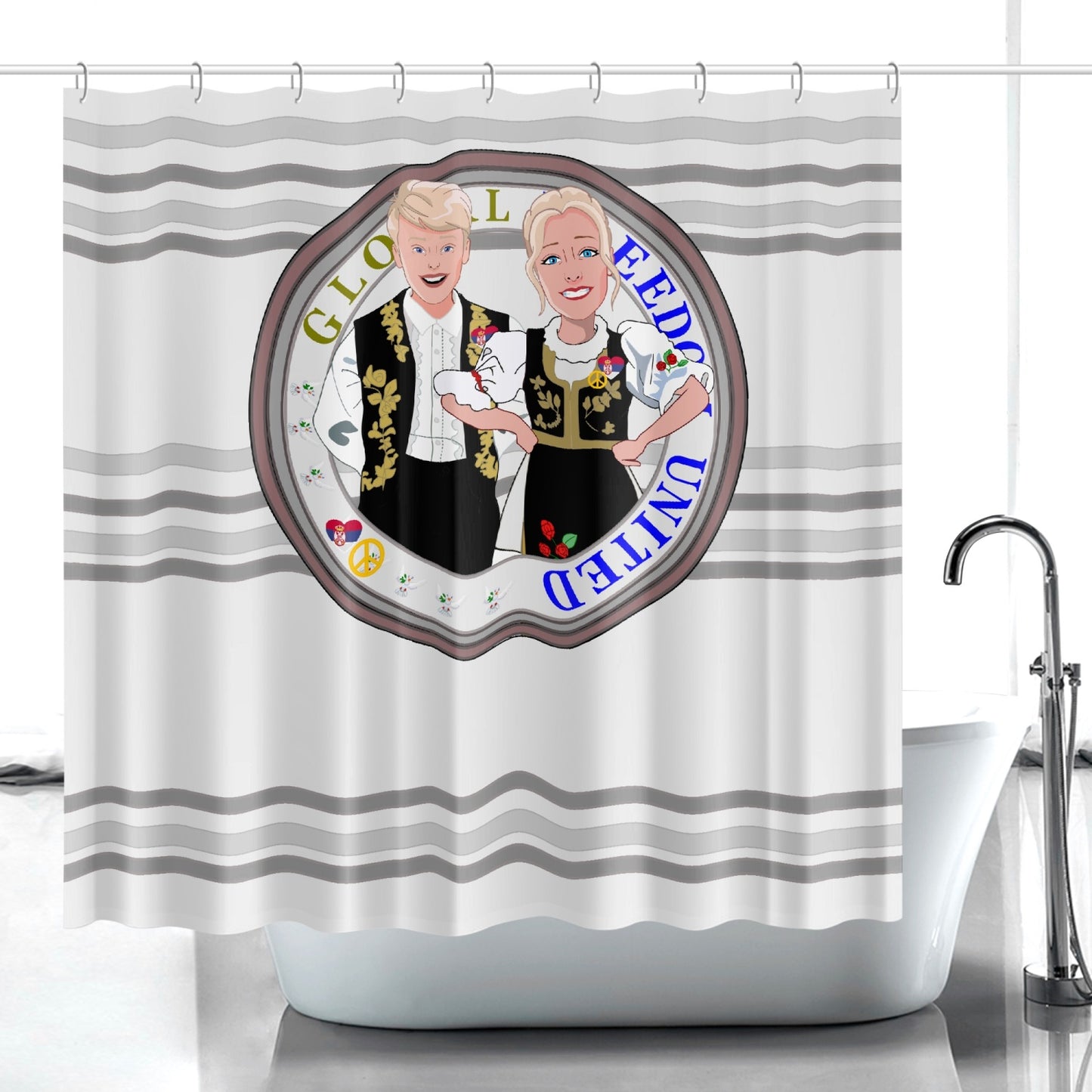 Quick-drying Shower Curtain GLOBAL FREEDOM UNITED COUPLE EDITION SERBIA GREY