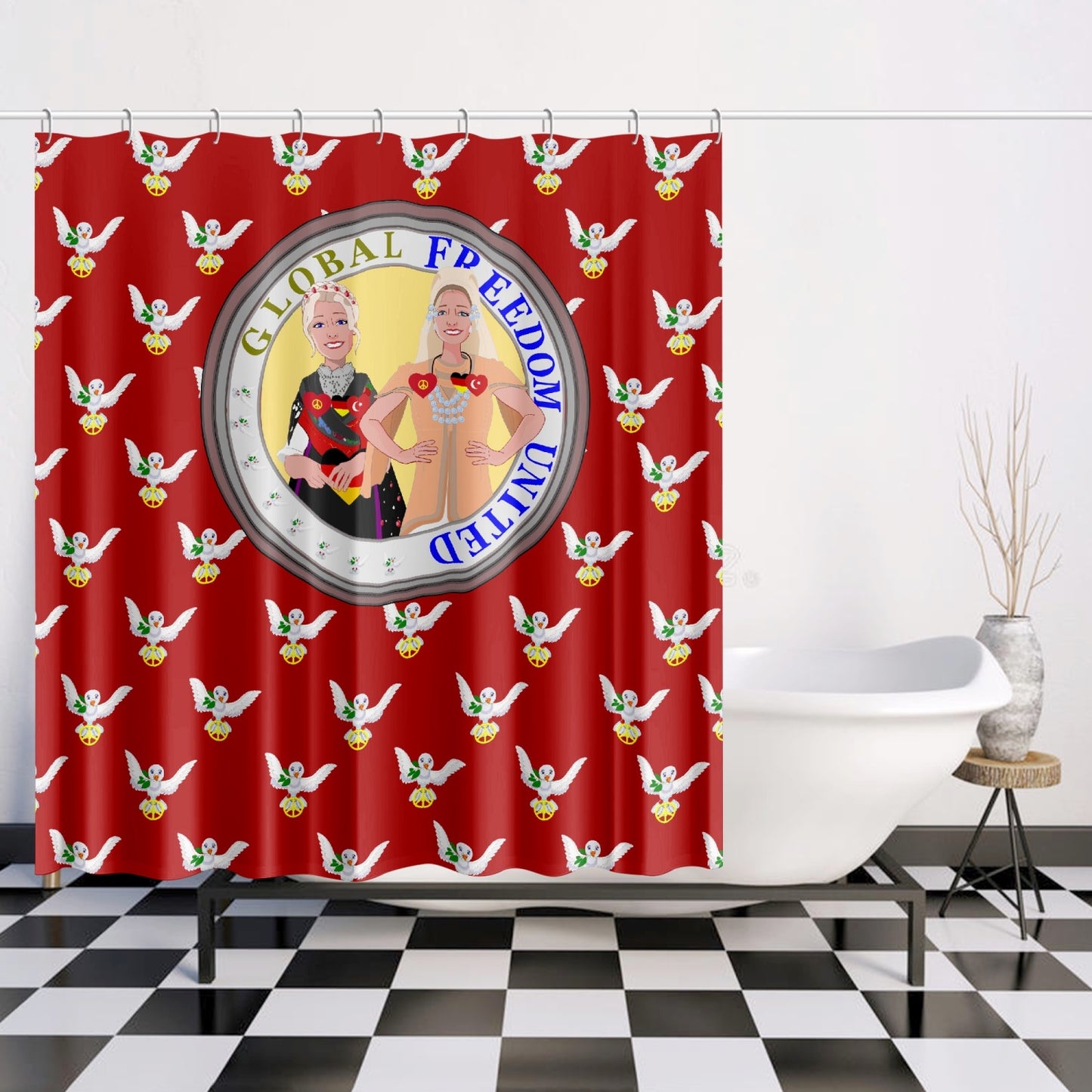 GLOBAL FREEDOM UNITED MEN TURKEY & GERMANY OLD PEACE RED Quick-drying Shower Curtain171. Quick-drying Shower Curtain