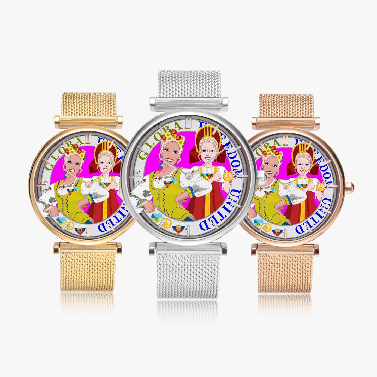 GLOBAL FREEDOM UNITED© New Stylish Ultra-Thin Quartz Watch (With Indicators) Women Russia & Ukraina