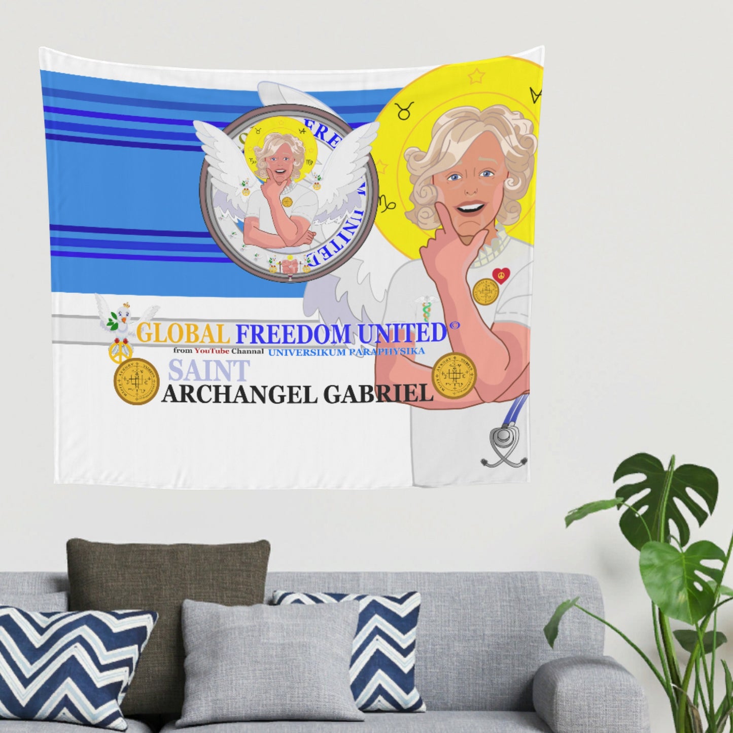 Tapestry GLOBAL FREEDOM UNITED© Archangel Gabriel English  Deep Blue
