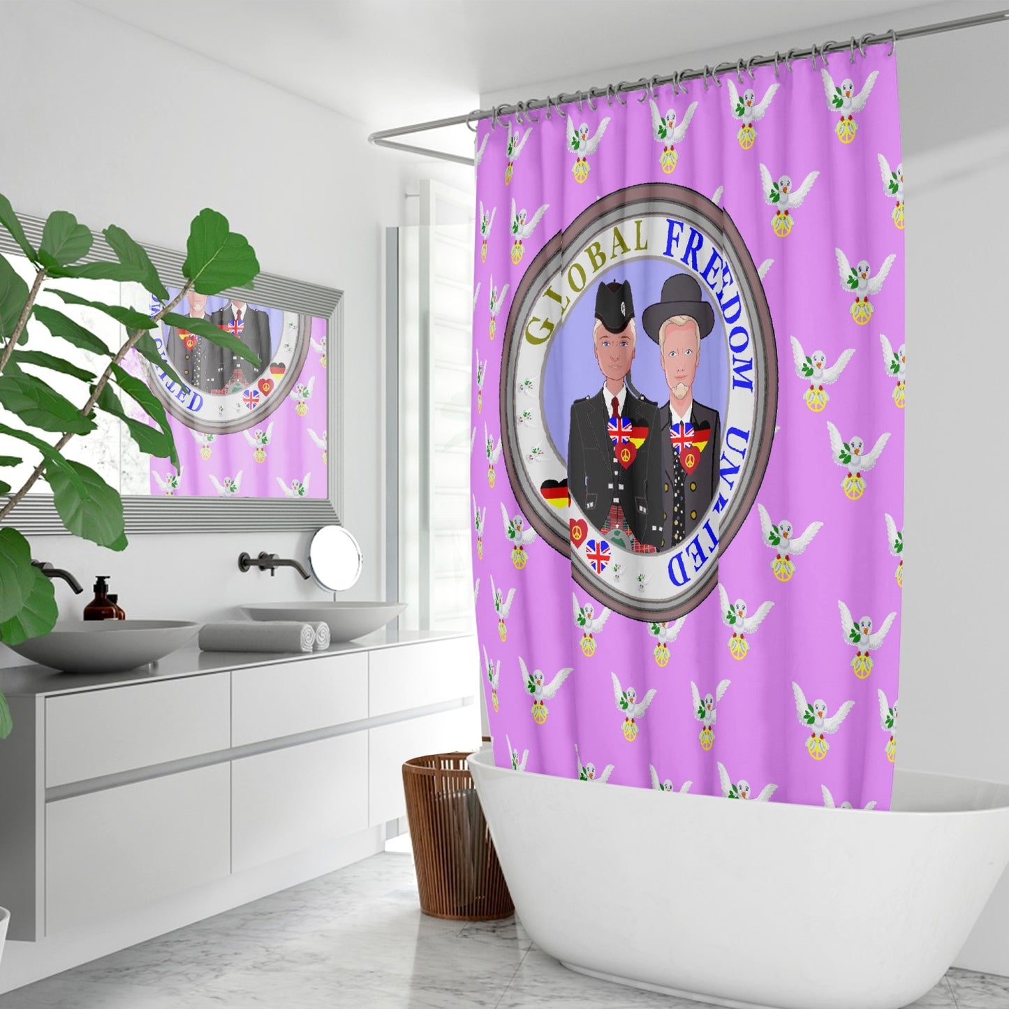 GLOBAL FREEDOM UNITED MEN ENGLAND & GERMANY OLD PEACE VIOLET Quick-drying Shower Curtain